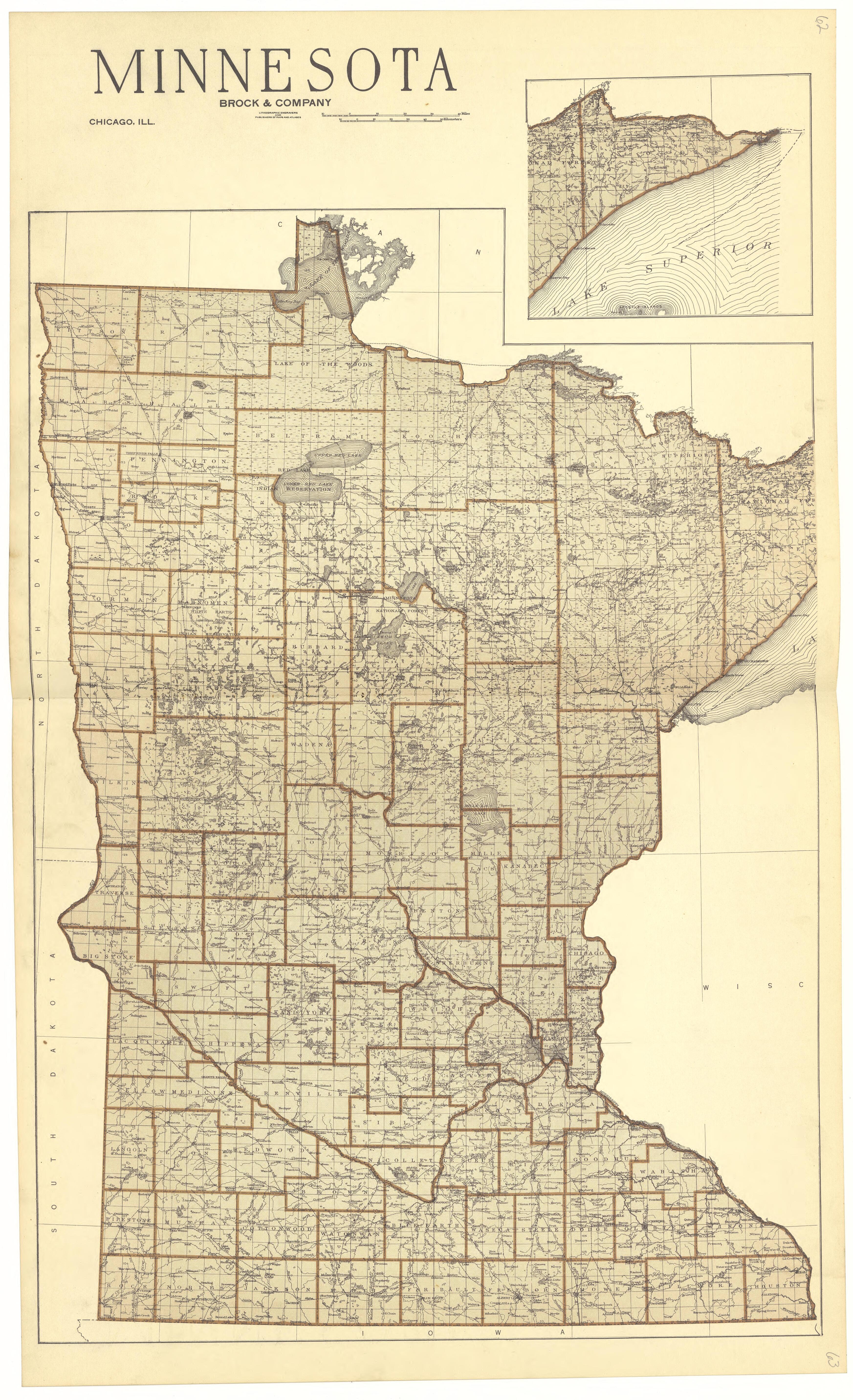 Minnesota from Standard Atlas of Becker County, Minnesota : Including a Plat Book of the Villages, Cities and Townships of the County, Map of the State, United States and World : Patrons Directory, Reference … 1929 by Relic Map Company