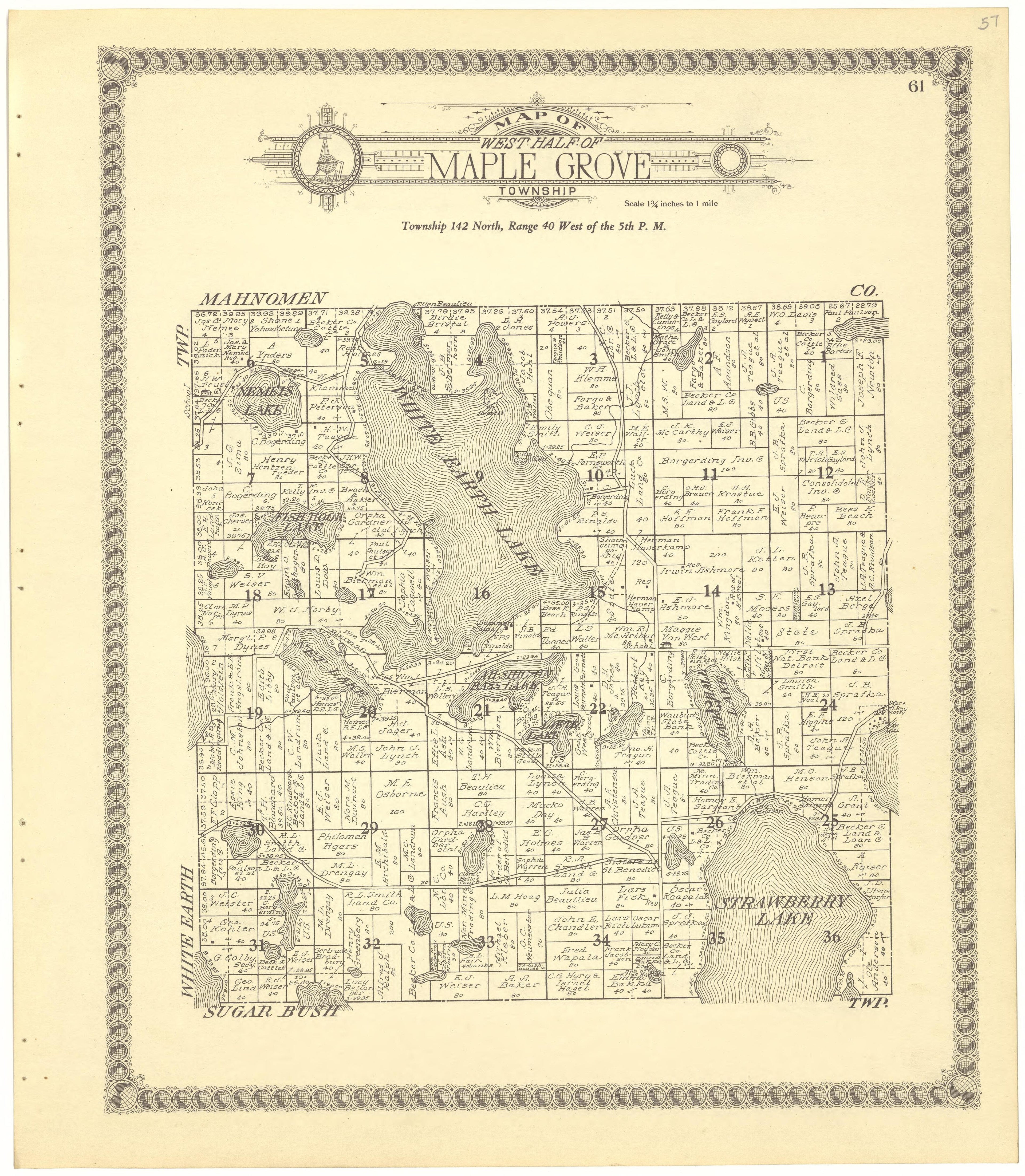 Map of West Half of Maple Grove from Standard Atlas of Becker County, Minnesota : Including a Plat Book of the Villages, Cities and Townships of the County, Map of the State, United States and World : Patrons Directory, Reference … 1929 by Relic Map Company