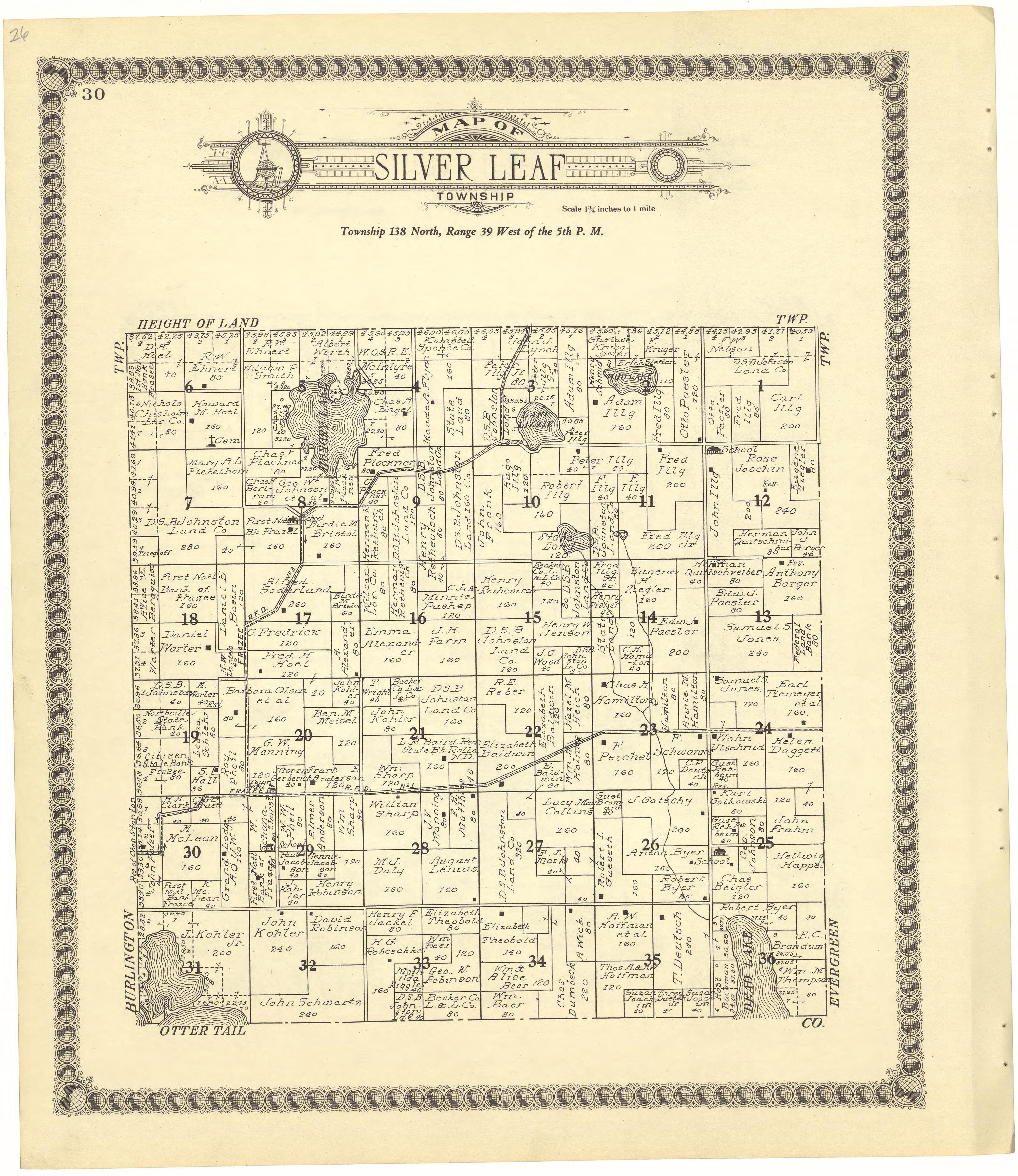 Map of Silver Leaf Township from Standard Atlas of Becker County, Minnesota : Including a Plat Book of the Villages, Cities and Townships of the County, Map of the State, United States and World : Patrons Directory, Reference … 1929 by Relic Map Company