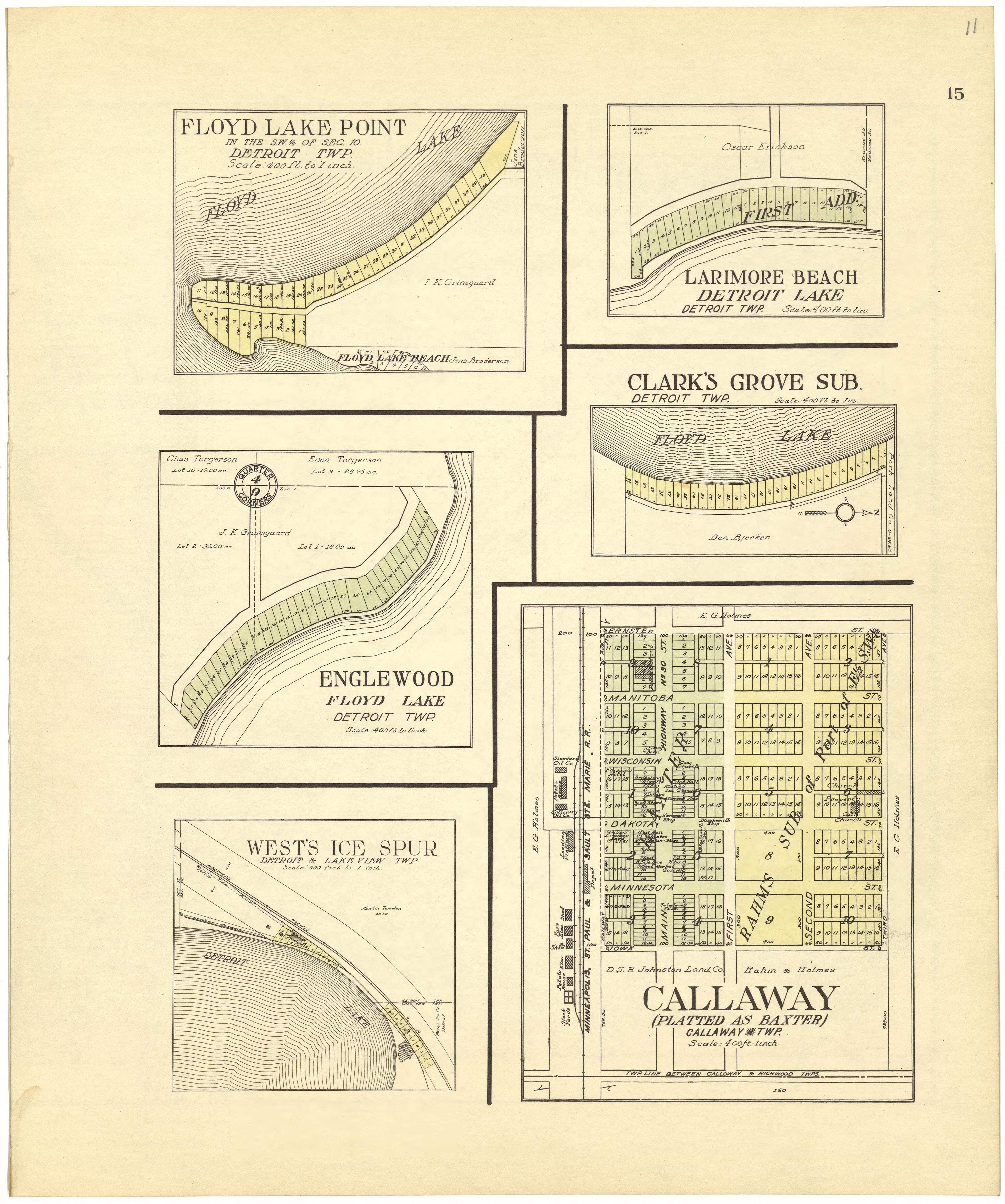 Callaway (Platted As Baxter) from Standard Atlas of Becker County, Minnesota : Including a Plat Book of the Villages, Cities and Townships of the County, Map of the State, United States and World : Patrons Directory, Reference … 1929 by Relic Map Company