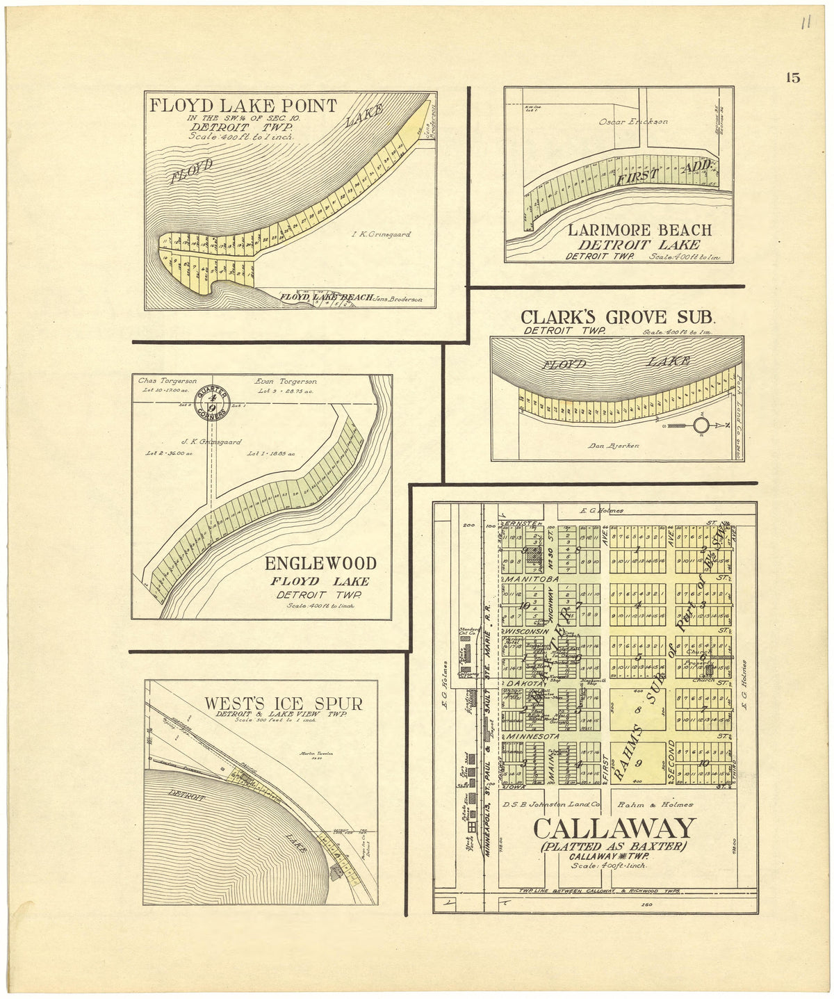 Callaway (Platted As Baxter) from Standard Atlas of Becker County, Minnesota : Including a Plat Book of the Villages, Cities and Townships of the County, Map of the State, United States and World : Patrons Directory, Reference … 1929 by Relic Map Company