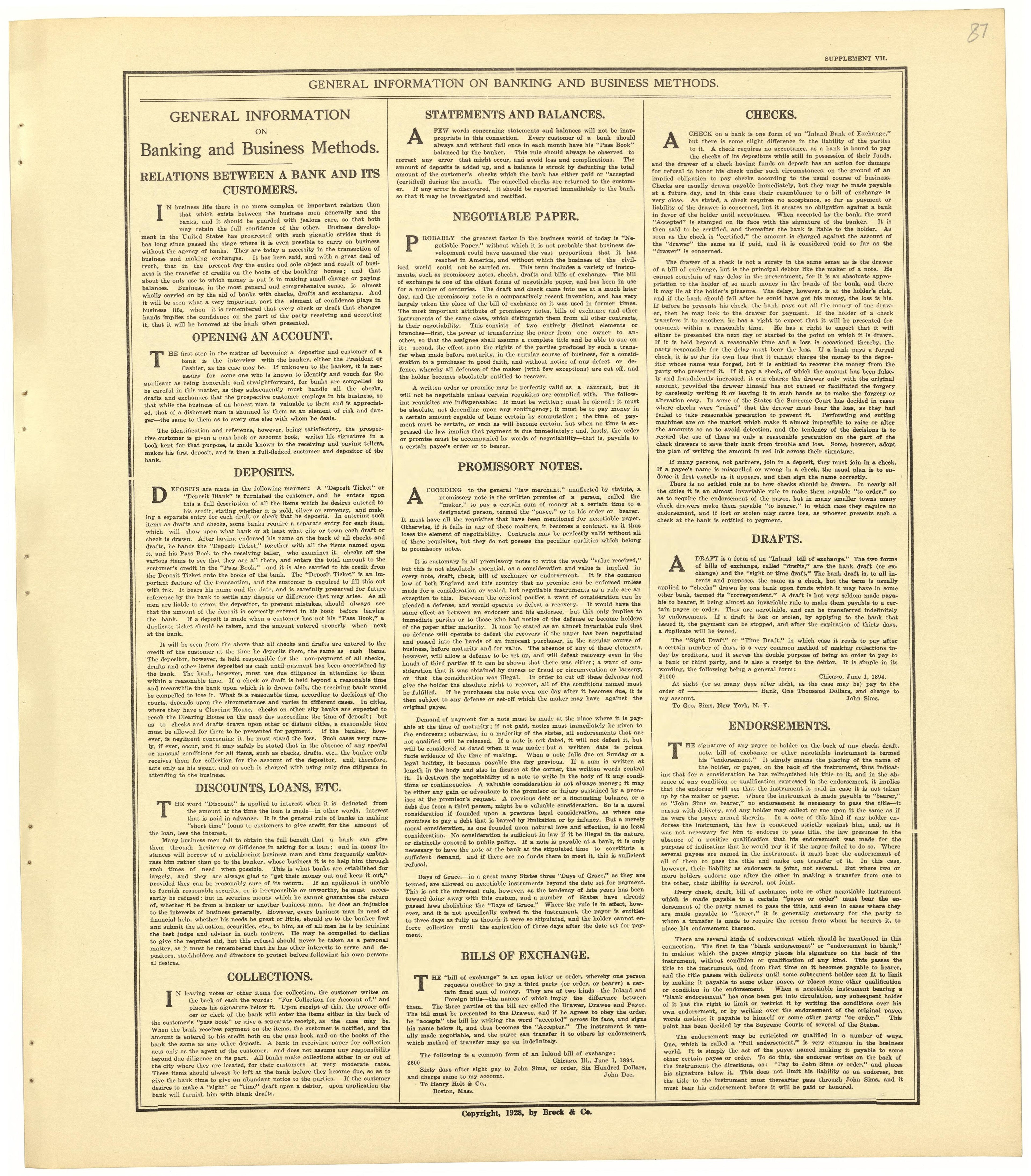 General Information On Banking and Business Methods from Standard Atlas of Becker County, Minnesota : Including a Plat Book of the Villages, Cities and Townships of the County, Map of the State, United States and World : Patrons Directory, Reference �... by Relic Map Company