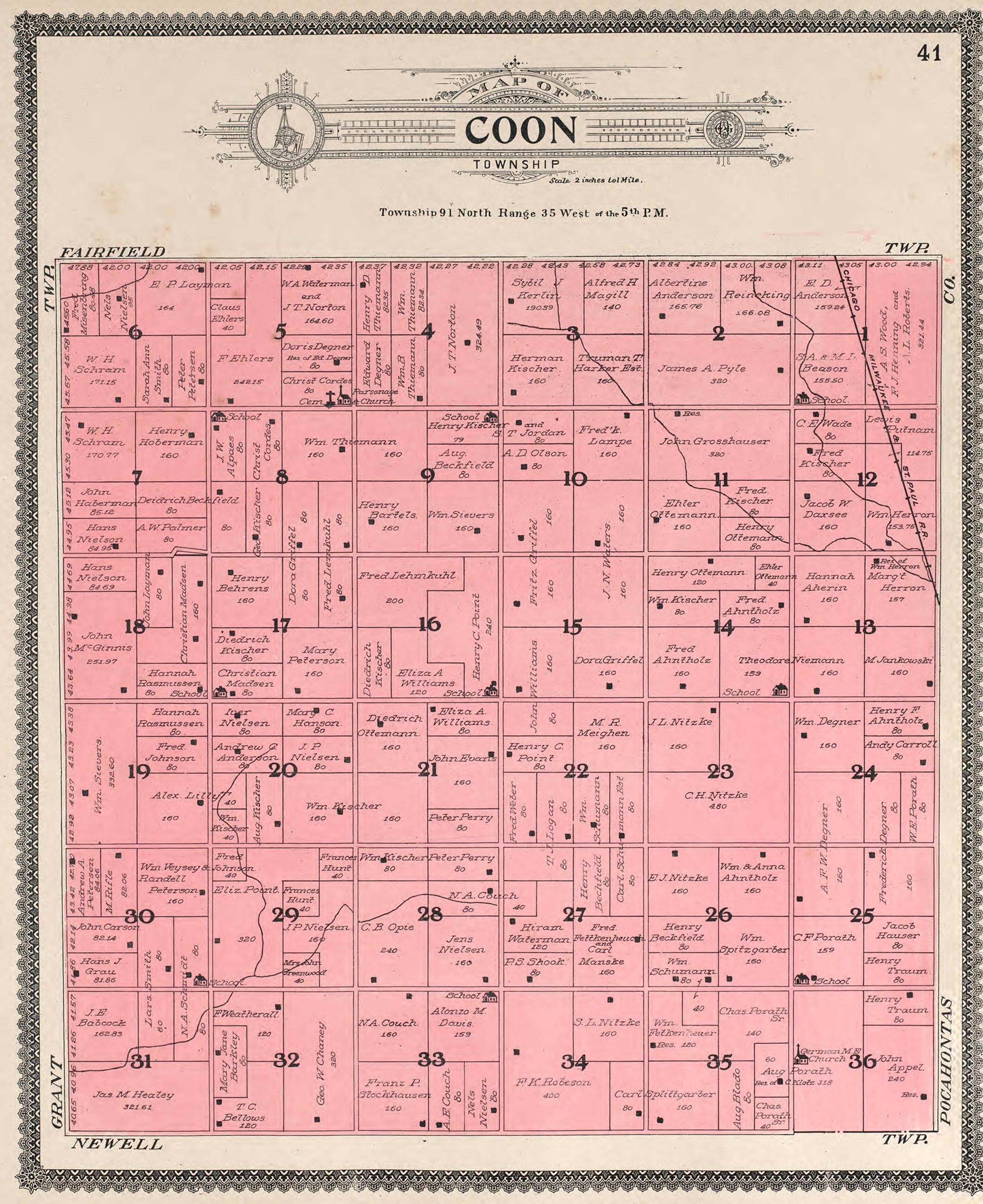 Coon from Standard Atlas of Buena Vista County, Iowa : Including a Plat Book of the Villages, Cities and Townships of the County, Map of the State, United States and World, Patrons Directory, Reference … 1908 by Relic Map Company