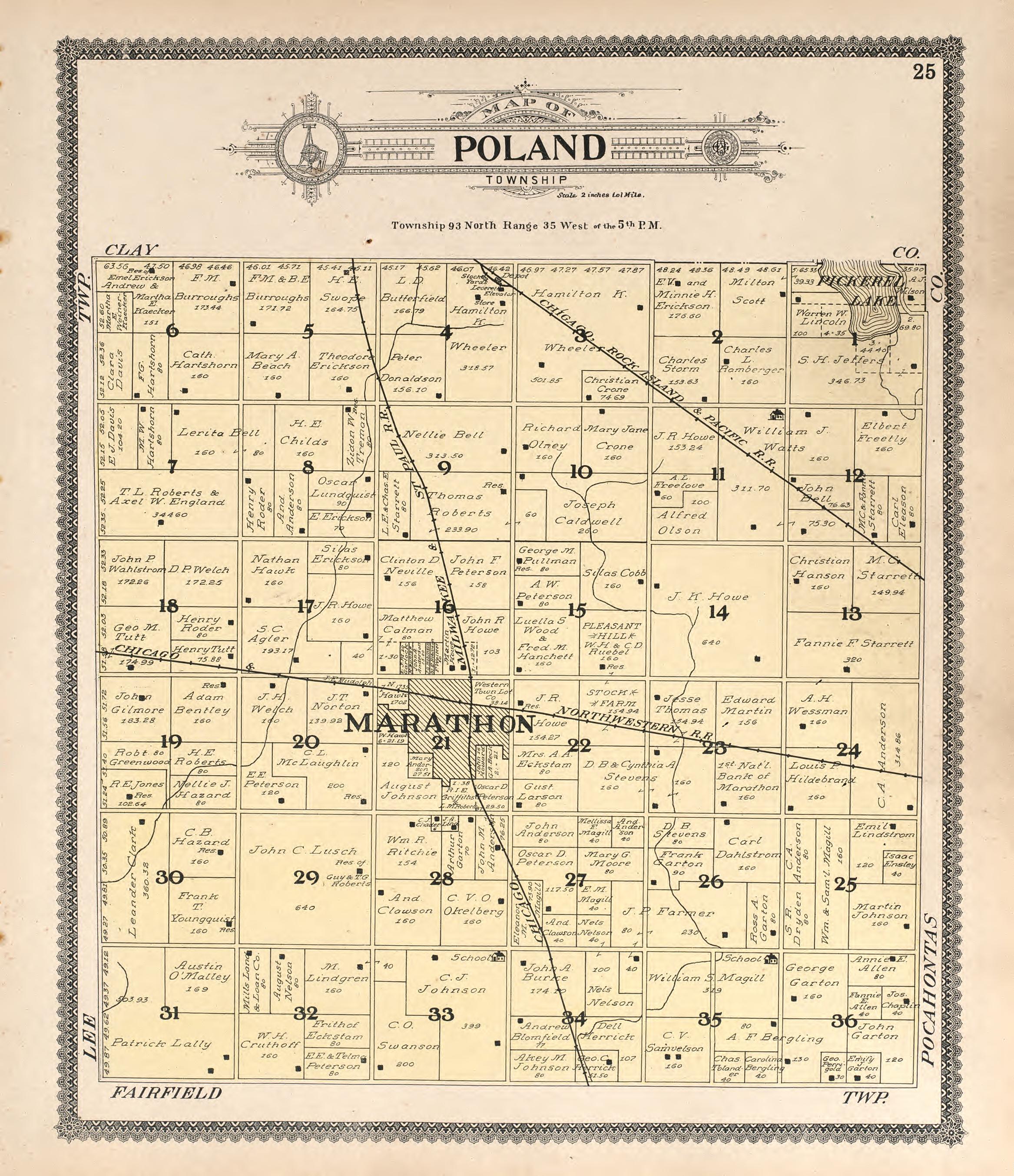 Poland from Standard Atlas of Buena Vista County, Iowa : Including a Plat Book of the Villages, Cities and Townships of the County, Map of the State, United States and World, Patrons Directory, Reference … 1908 by Relic Map Company