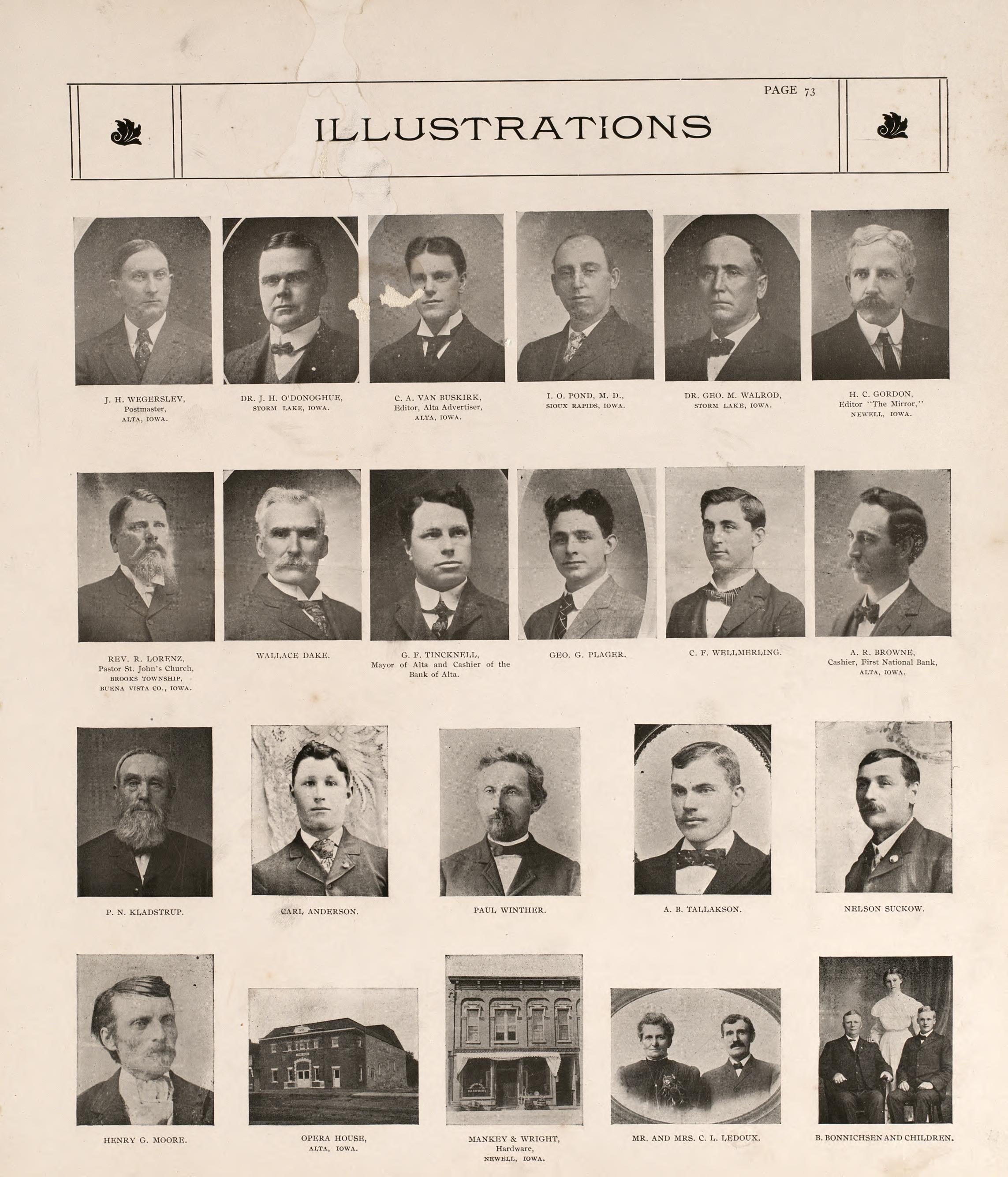 Illustrations-- Portraits and Residences from Standard Atlas of Buena Vista County, Iowa : Including a Plat Book of the Villages, Cities and Townships of the County, Map of the State, United States and World, Patrons Directory, Reference … 1908 by Relic Map Company