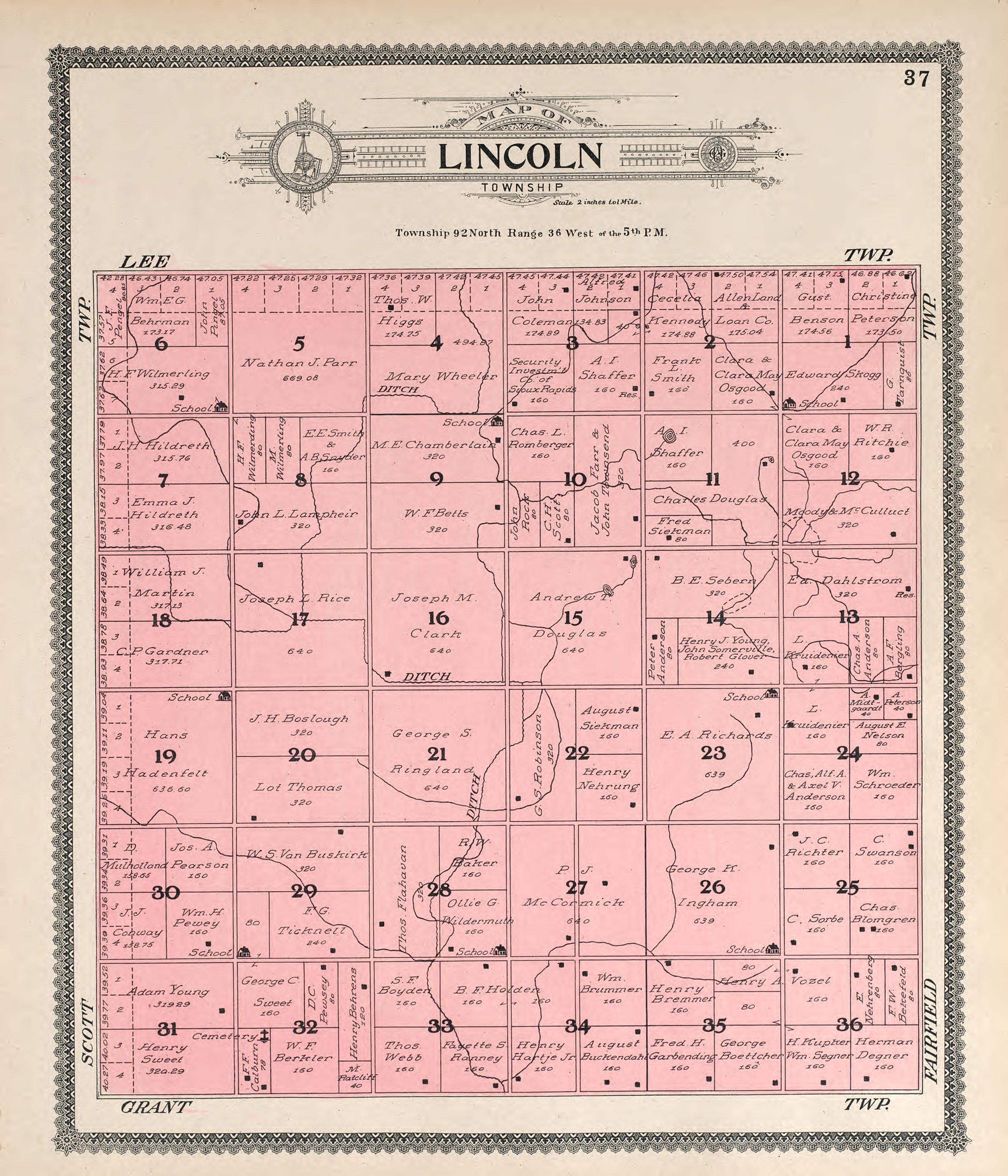 Lincoln from Standard Atlas of Buena Vista County, Iowa : Including a Plat Book of the Villages, Cities and Townships of the County, Map of the State, United States and World, Patrons Directory, Reference … 1908 by Relic Map Company