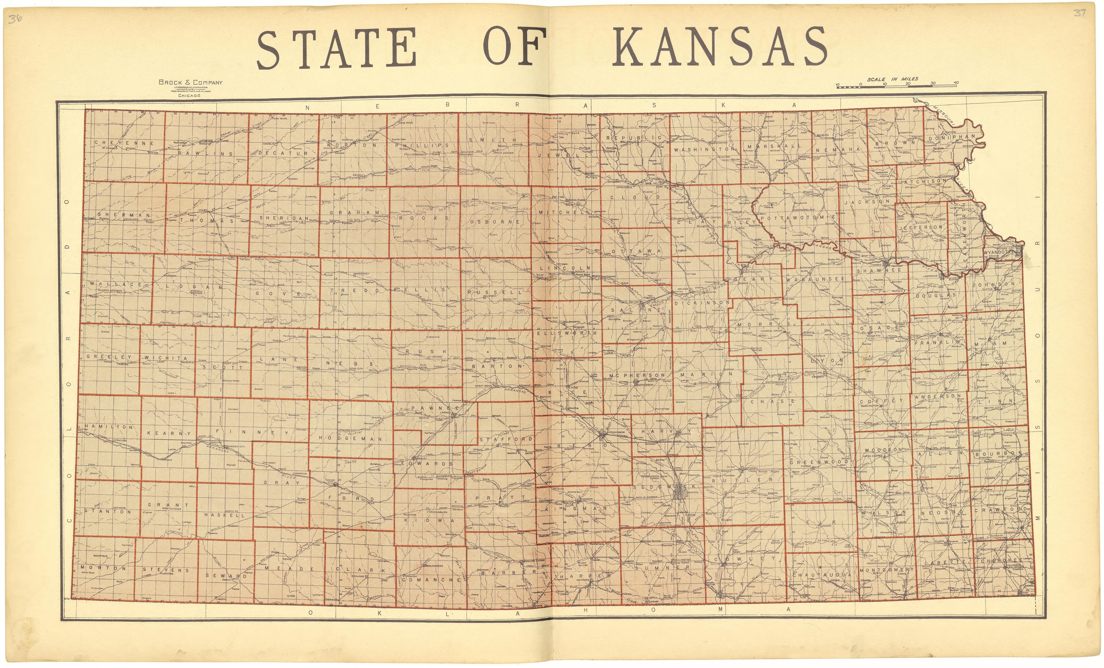 State of Kansas from Standard Atlas of Cheyenne County, Kansas : Including a Plat Book of the Villages, Cities and Townships of the County, Map of the State, United States and World : Patrons Directory, Reference … 1928 by Relic Map Company