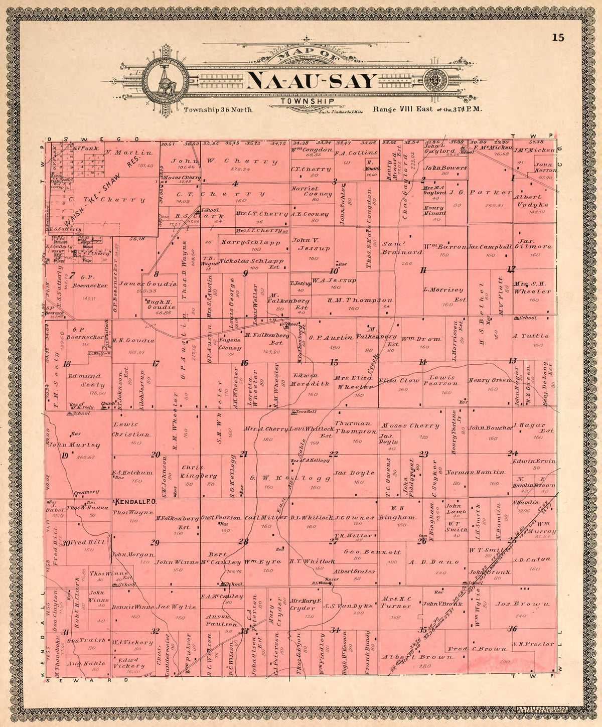 Na-au-say Township from Standard Atlas of Kendall County, Illinois : Including a Plat Book of the Villages, Cities and Townships of the County, Map of the State, United States and World : Patrons Directory, Reference … 1903 by Relic Map Company