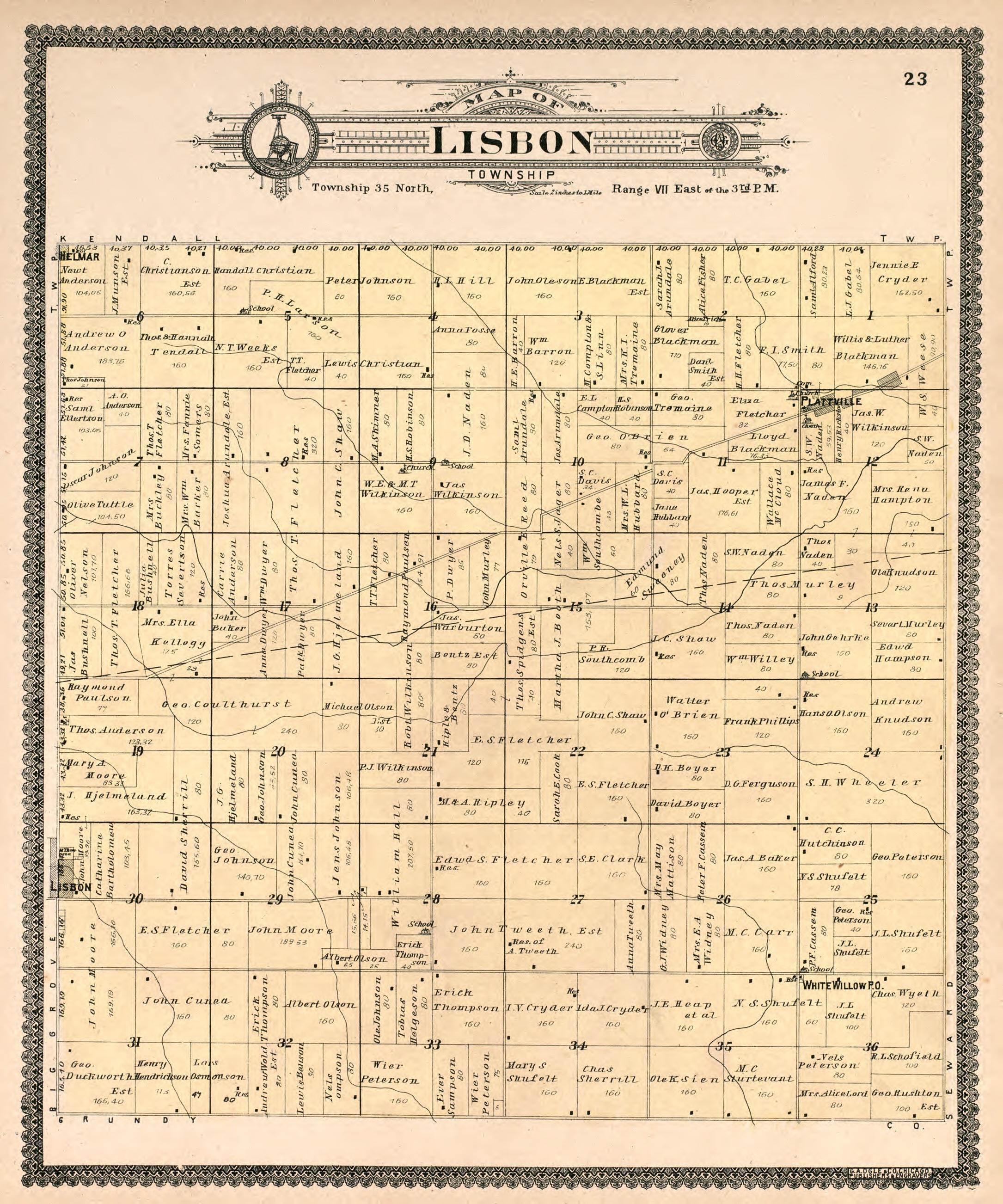 Lisbon Township from Standard Atlas of Kendall County, Illinois : Including a Plat Book of the Villages, Cities and Townships of the County, Map of the State, United States and World : Patrons Directory, Reference … 1903 by Relic Map Company