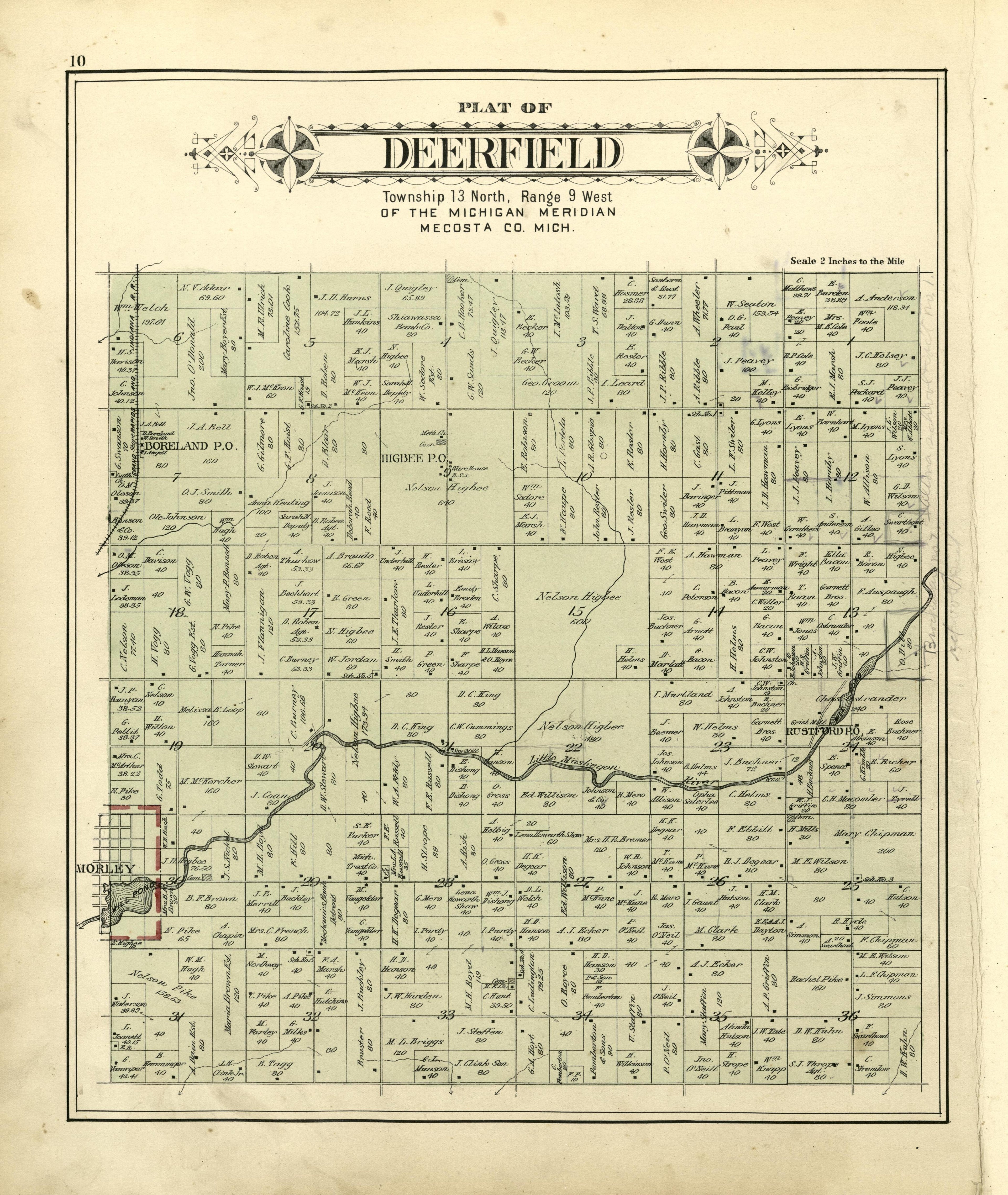 Plat of Deerfield from Plat Book of Mecosta County, Michigan 1900 by Relic Map Company