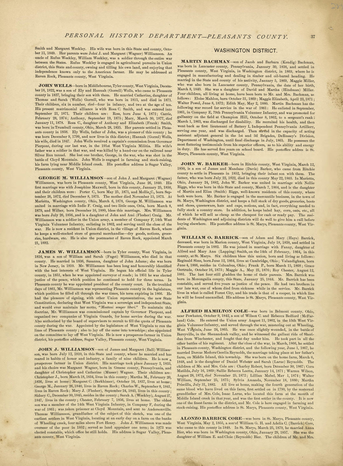 This old map of Pleasants County, , West Virginia, Wood County was created by H.H. Hardesty (Firm) in 1882