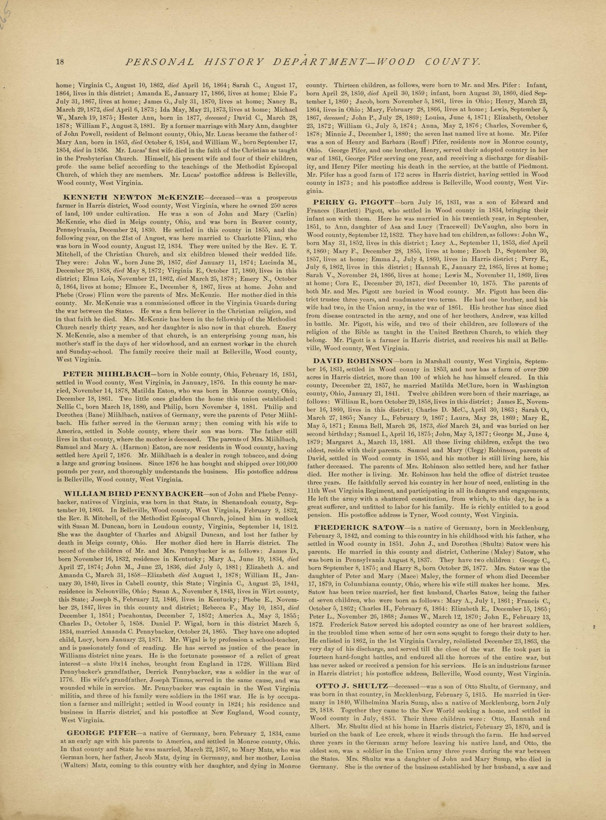 Personal History Department of Wood County - Continued from Historical Hand-atlas, Illustrated, Containing Large Scale Copper Plate Maps of Each State and Territory of the United States, and the Provinces of Canada, Together With a Complete Reference ... by Relic Map Company