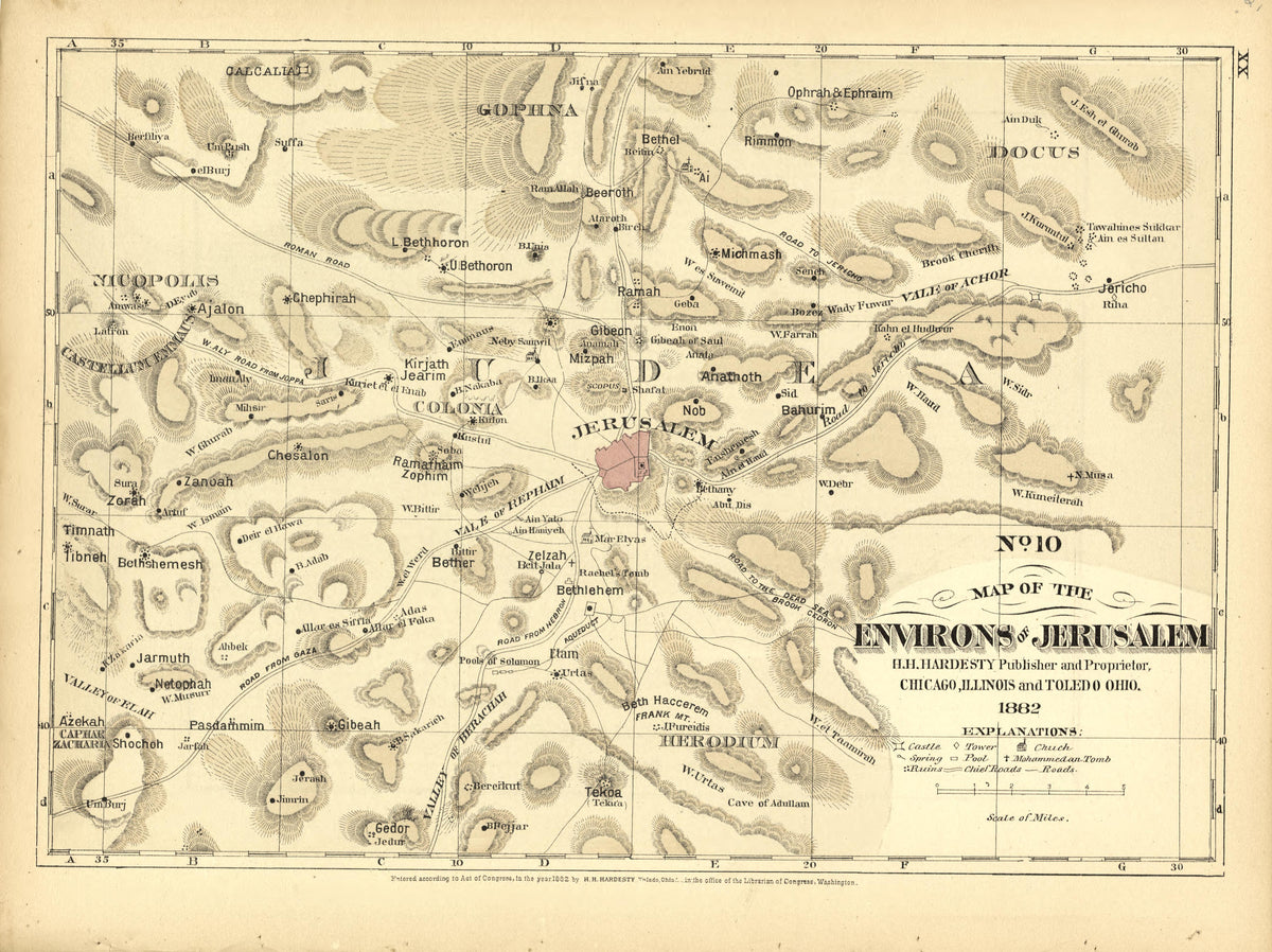 No. 10 Map of the Environs of Jerusalem from Historical Hand-atlas, Illustrated, Containing Large Scale Copper Plate Maps of Each State and Territory of the United States, and the Provinces of Canada, Together With a Complete Reference Map of the Worl... by Relic Map Company