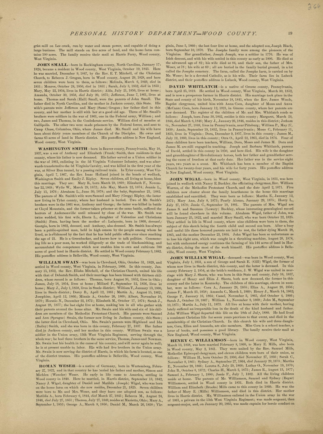 This old map of Pleasants County, , West Virginia, Wood County was created by H.H. Hardesty (Firm) in 1882