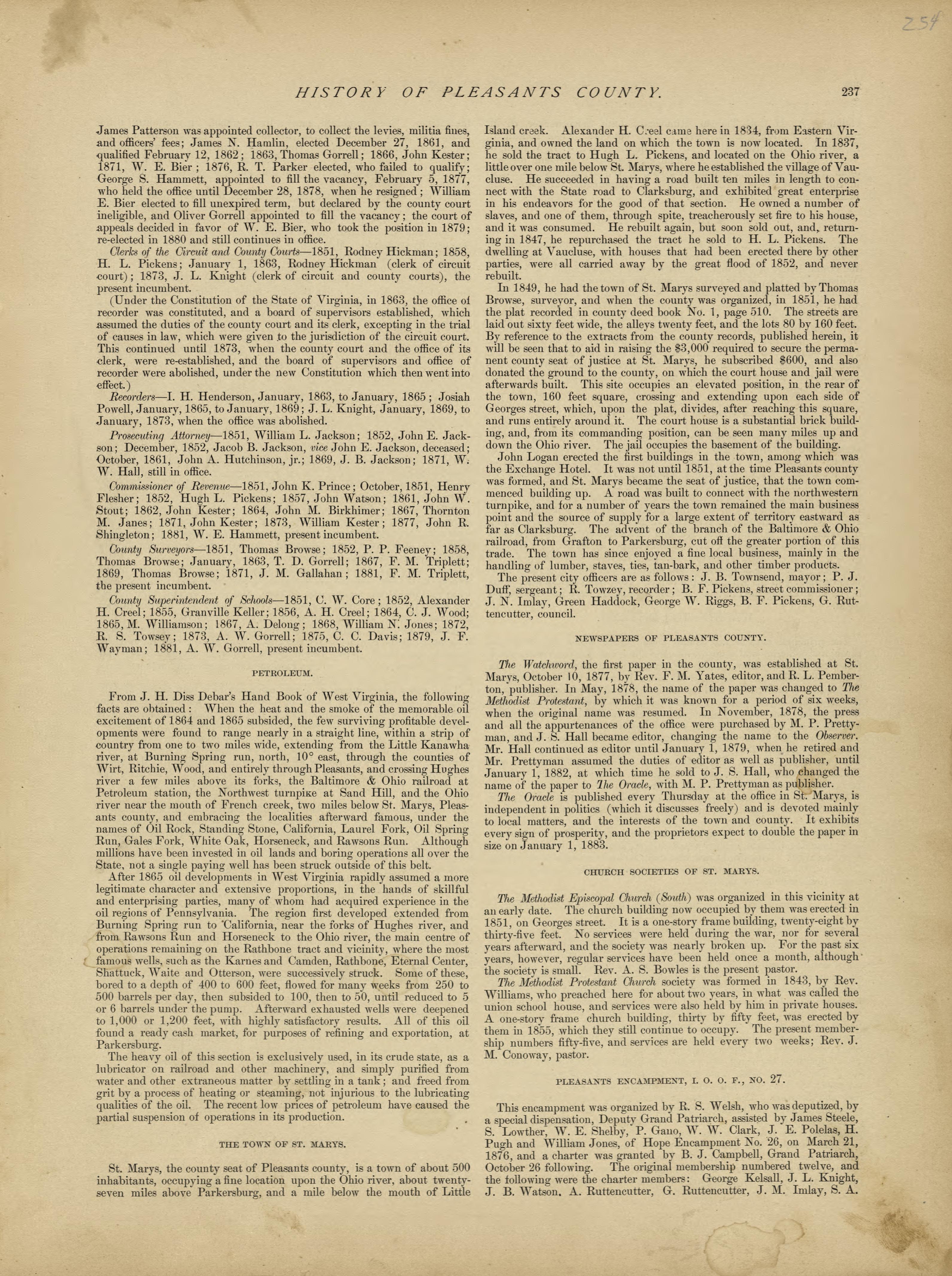 This old map of Pleasants County, , West Virginia, Wood County was created by H.H. Hardesty (Firm) in 1882