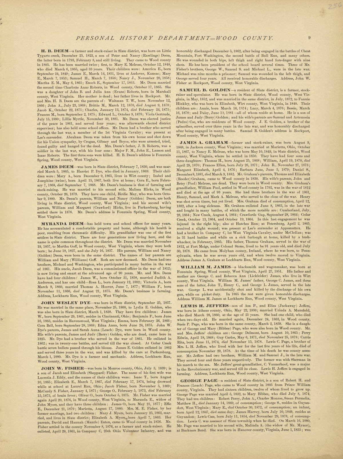 Personal History Department of Wood County - Continued from Historical Hand-atlas, Illustrated, Containing Large Scale Copper Plate Maps of Each State and Territory of the United States, and the Provinces of Canada, Together With a Complete Reference ... by Relic Map Company