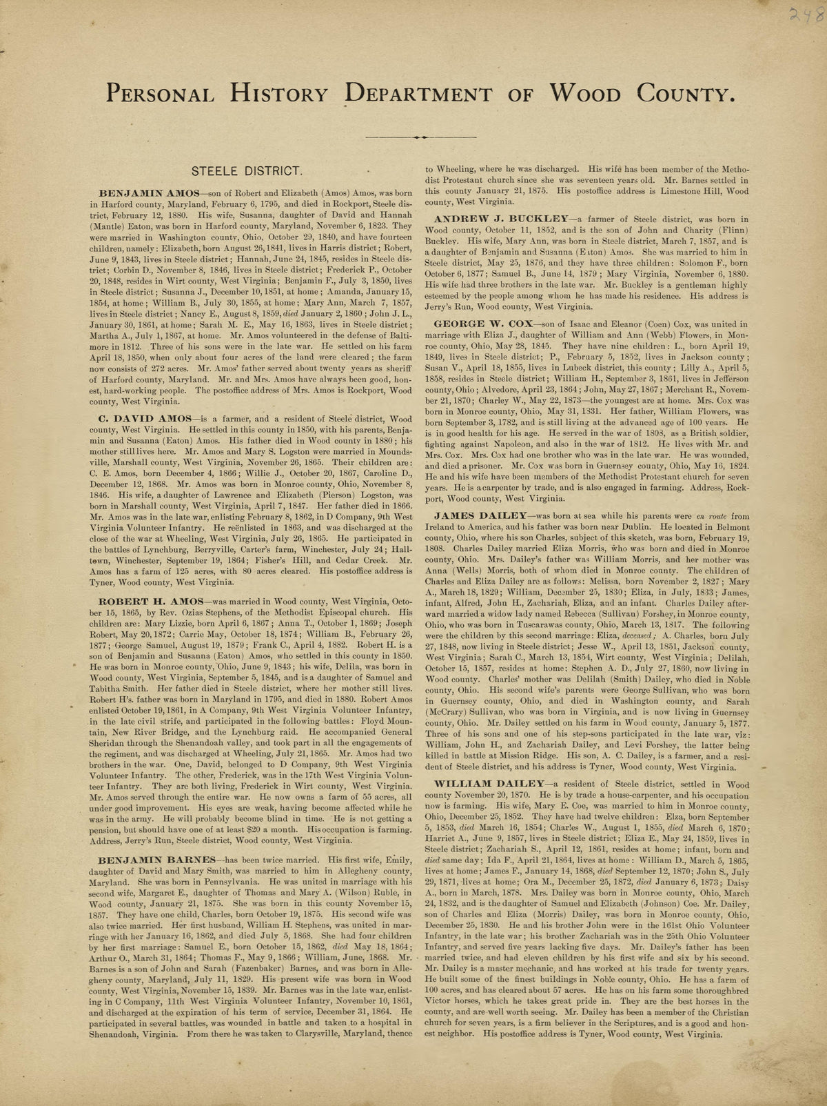 Personal History Department of Wood County from Historical Hand-atlas, Illustrated, Containing Large Scale Copper Plate Maps of Each State and Territory of the United States, and the Provinces of Canada, Together With a Complete Reference Map of the W... by Relic Map Company