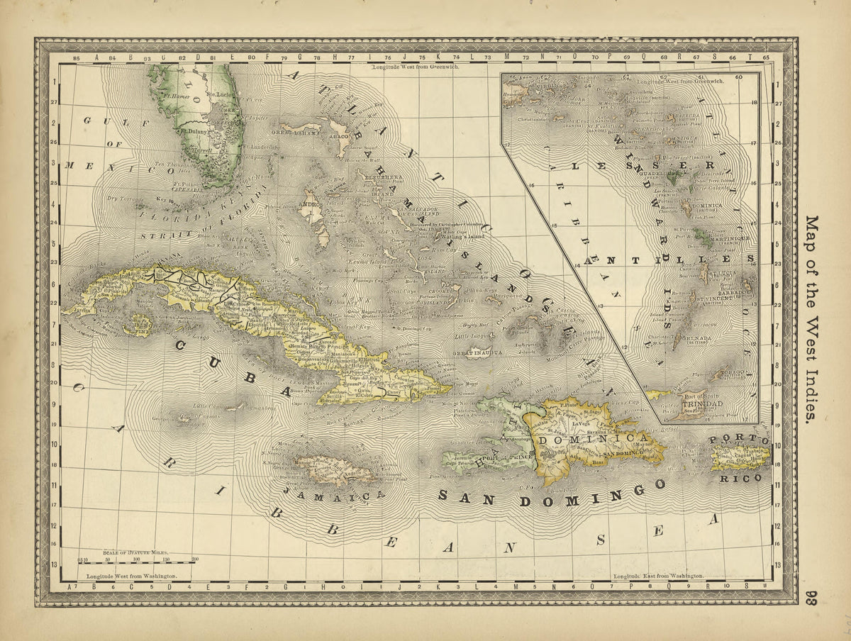 Map of the West Indies from Historical Hand-atlas, Illustrated, Containing Large Scale Copper Plate Maps of Each State and Territory of the United States, and the Provinces of Canada, Together With a Complete Reference Map of the World, … 1882 by Relic Map Company