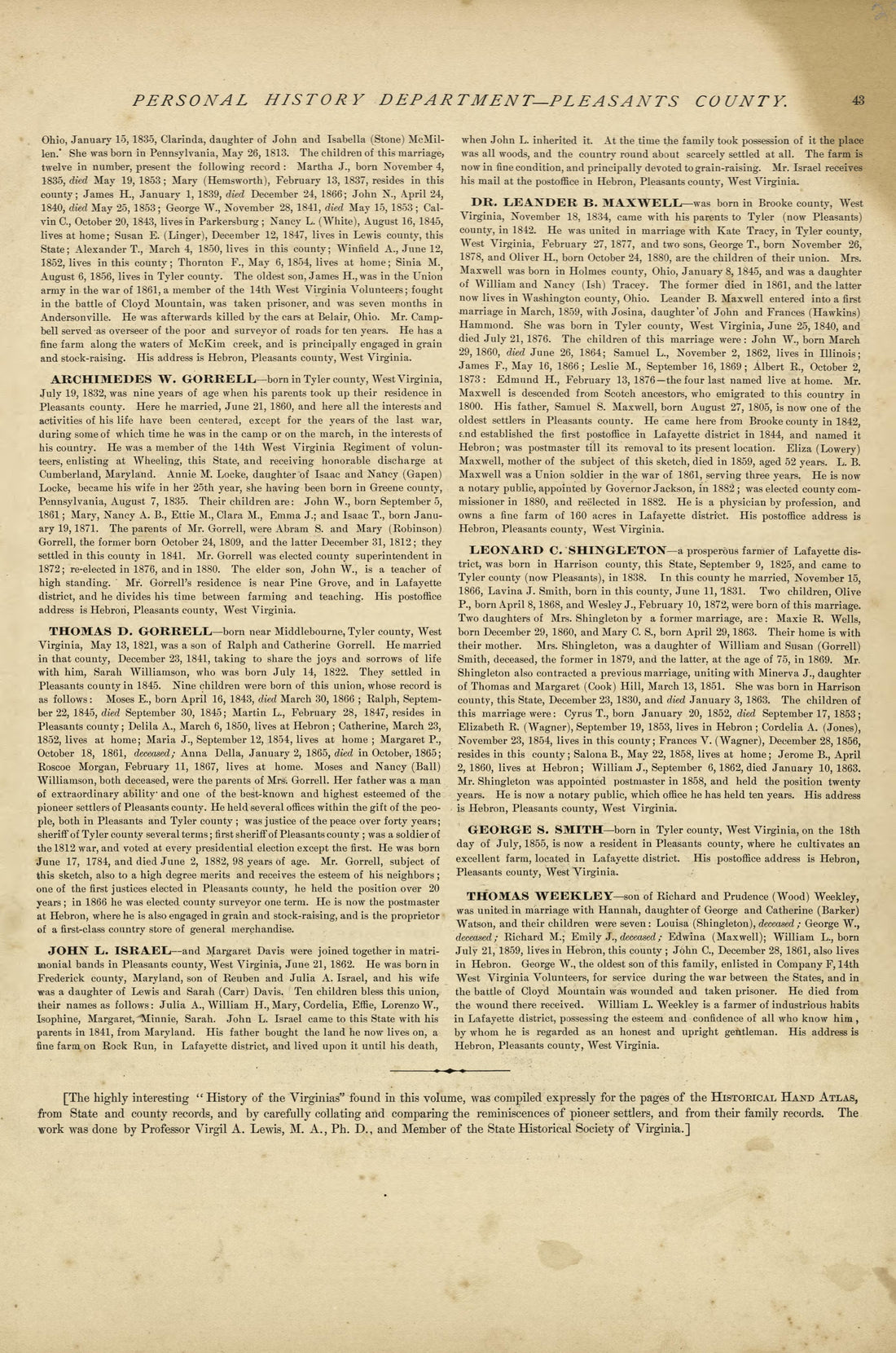 This old map of Pleasants County, , West Virginia, Wood County was created by H.H. Hardesty (Firm) in 1882