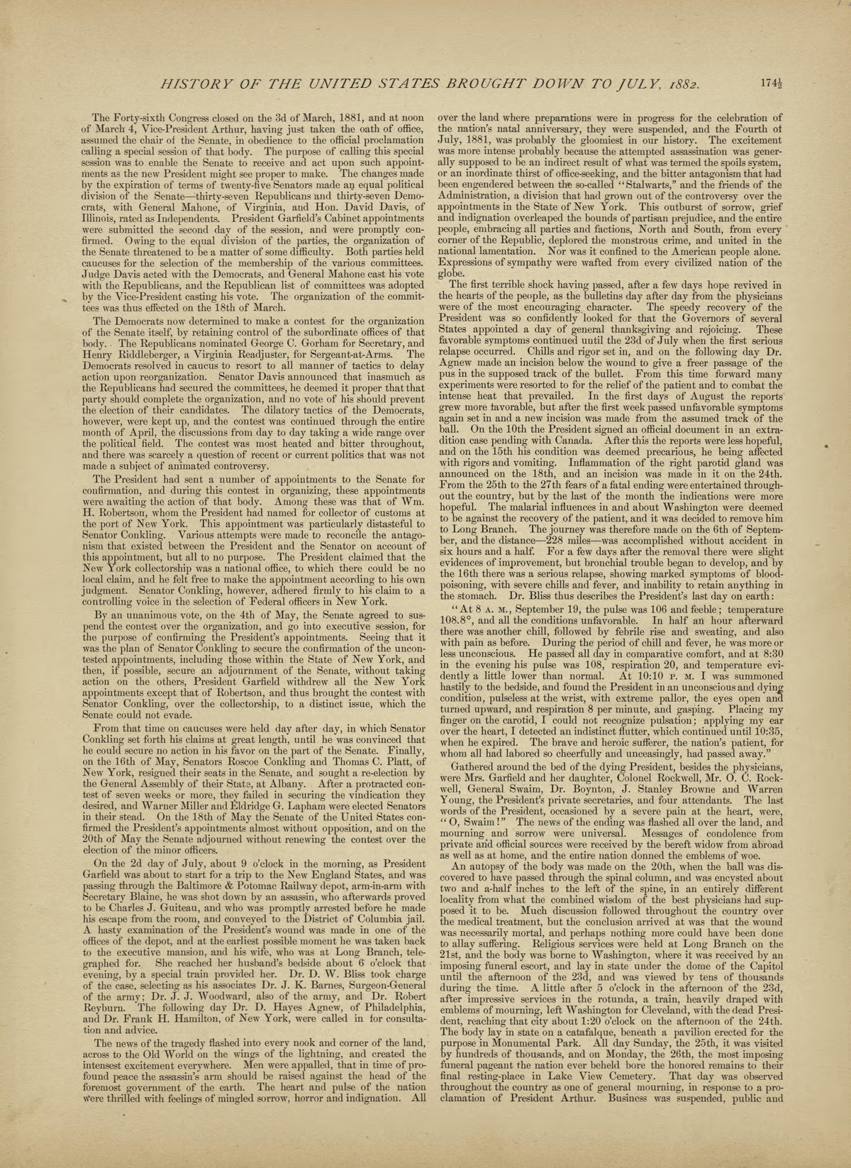 History of the United States Brought Down to July 1882 from Historical Hand-atlas, Illustrated, Containing Large Scale Copper Plate Maps of Each State and Territory of the United States, and the Provinces of Canada, Together With a Complete Reference ... by Relic Map Company