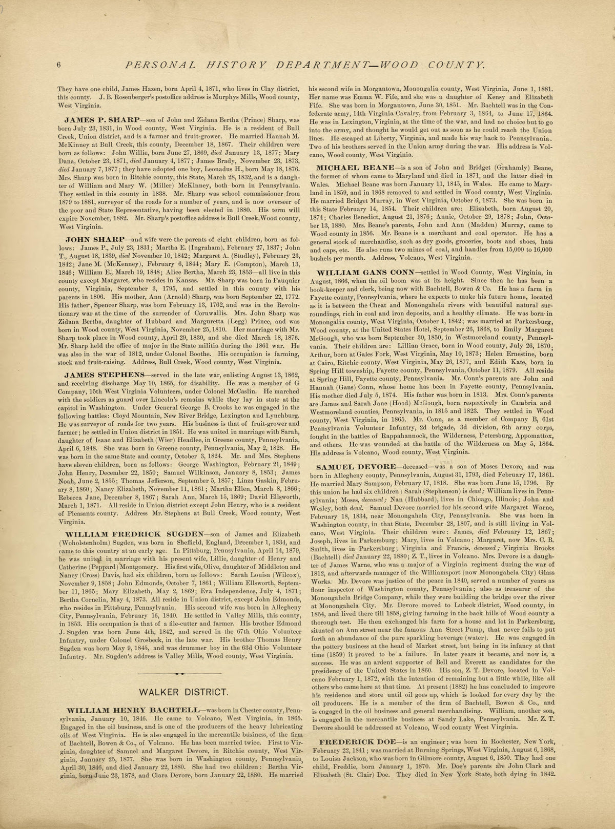 Personal History Department of Wood County - Continued from Historical Hand-atlas, Illustrated, Containing Large Scale Copper Plate Maps of Each State and Territory of the United States, and the Provinces of Canada, Together With a Complete Reference ... by Relic Map Company