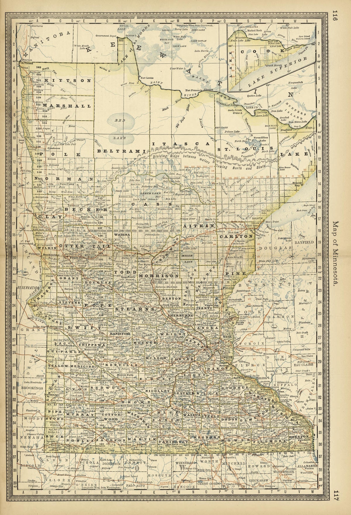 Map of Minnesota from Historical Hand-atlas, Illustrated, Containing Large Scale Copper Plate Maps of Each State and Territory of the United States, and the Provinces of Canada, Together With a Complete Reference Map of the World, … by Relic Map Company