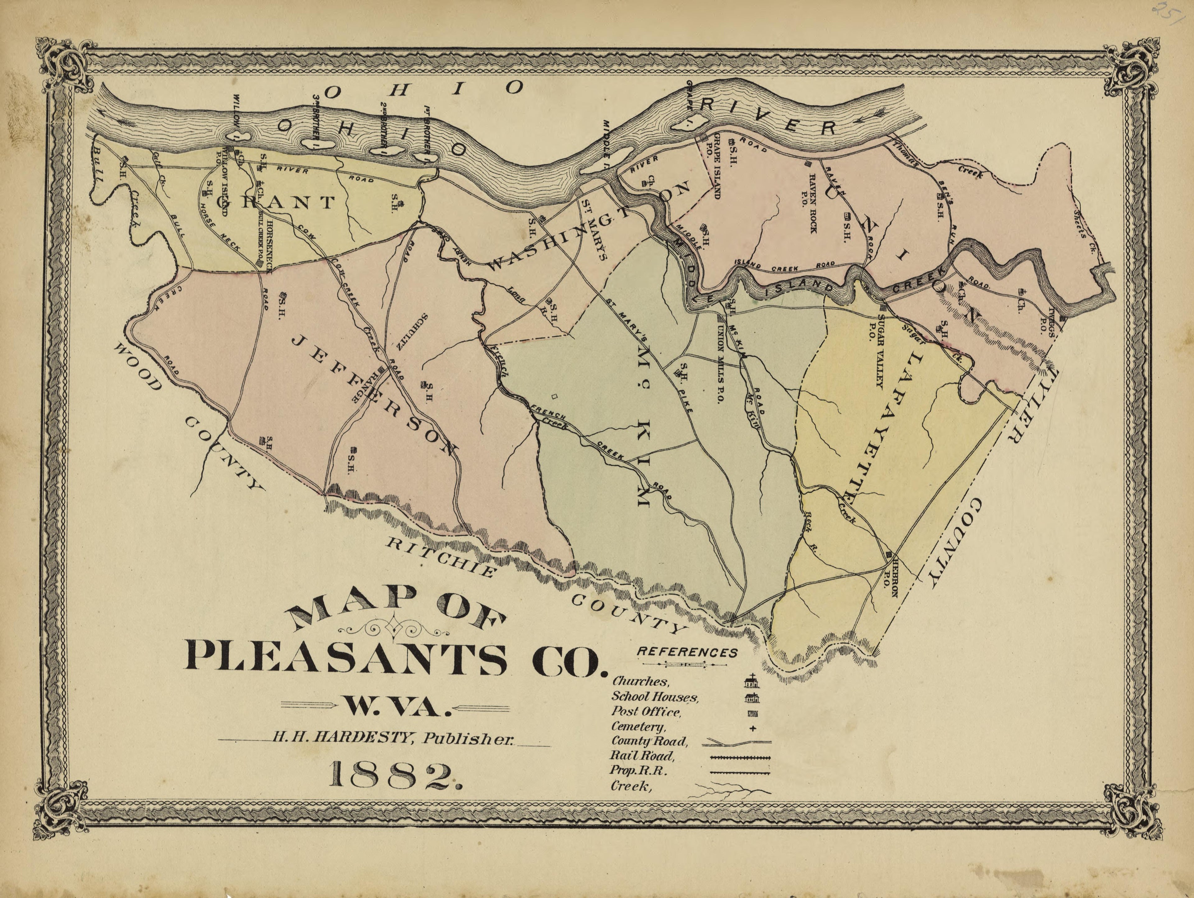 This old map of Pleasants County, , West Virginia, Wood County was created by H.H. Hardesty (Firm) in 1882