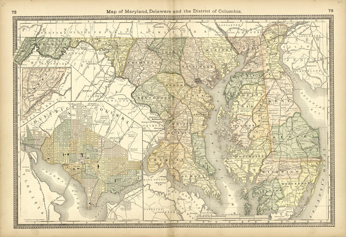 Map of Maryland, Delaware and the District of Columbia from Historical Hand-atlas, Illustrated, Containing Large Scale Copper Plate Maps of Each State and Territory of the United States, and the Provinces of Canada, Together With a Complete Reference ... by Relic Map Company