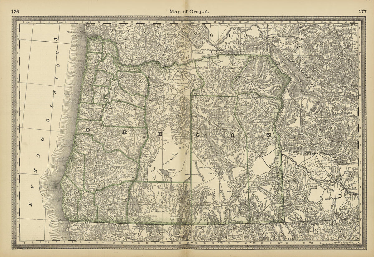 Map of Oregon from Historical Hand-atlas, Illustrated, Containing Large Scale Copper Plate Maps of Each State and Territory of the United States, and the Provinces of Canada, Together With a Complete Reference Map of the World, … 1882 by Relic Map Company