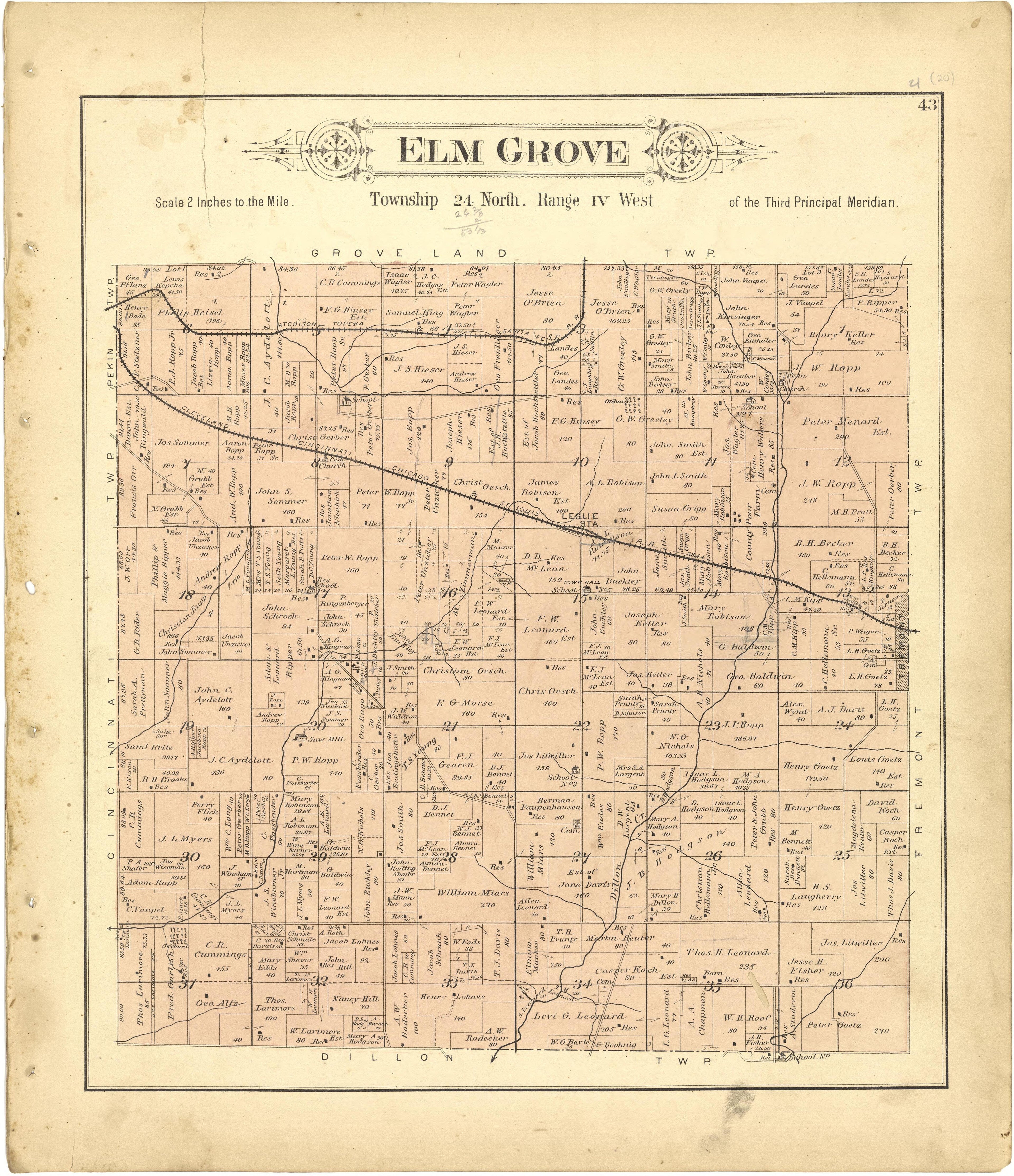 Elm Grove from Plat Book of Tazewell County, Illinois 1891 by Relic Map Company