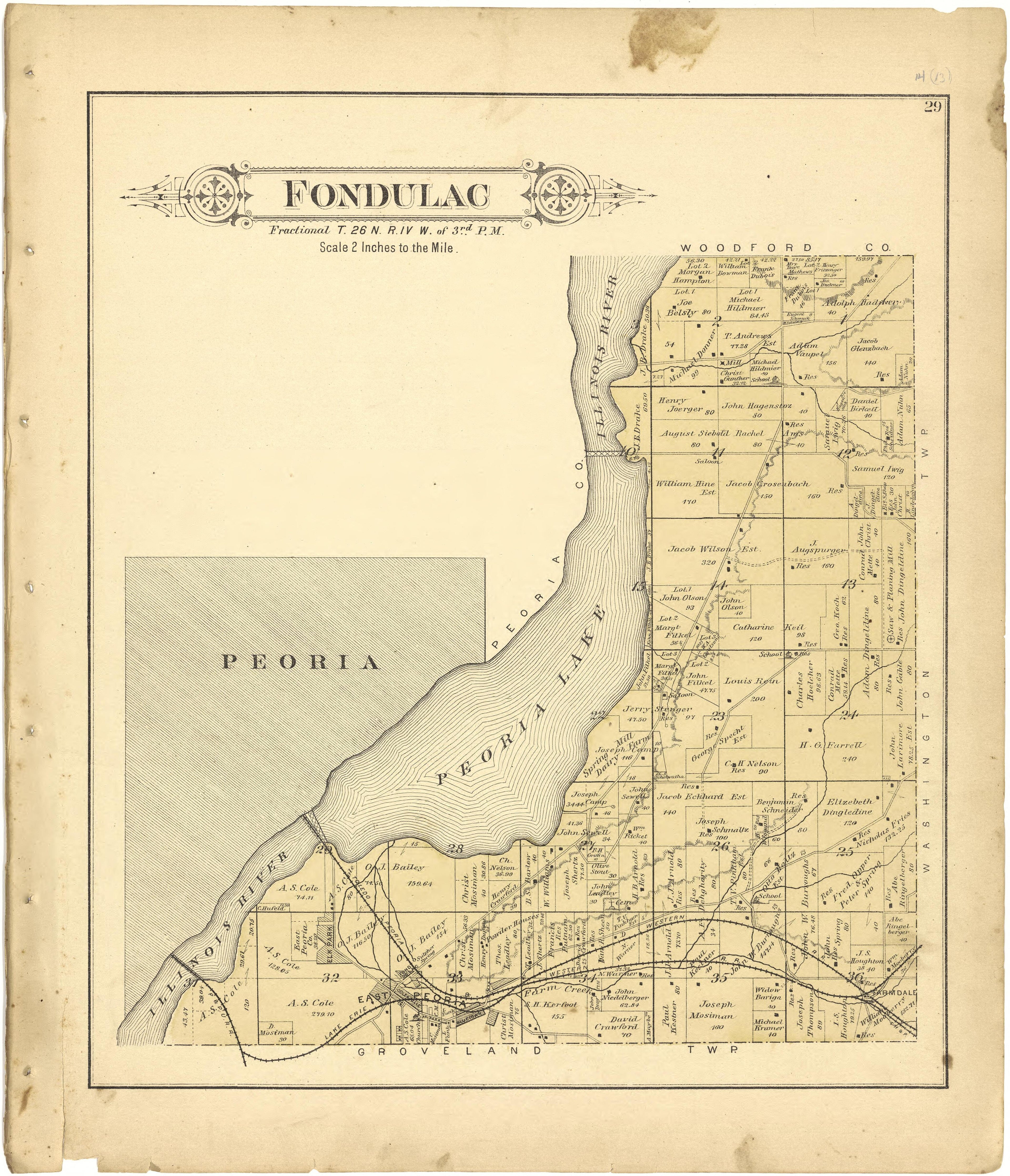 Fondulac from Plat Book of Tazewell County, Illinois 1891 by Relic Map Company