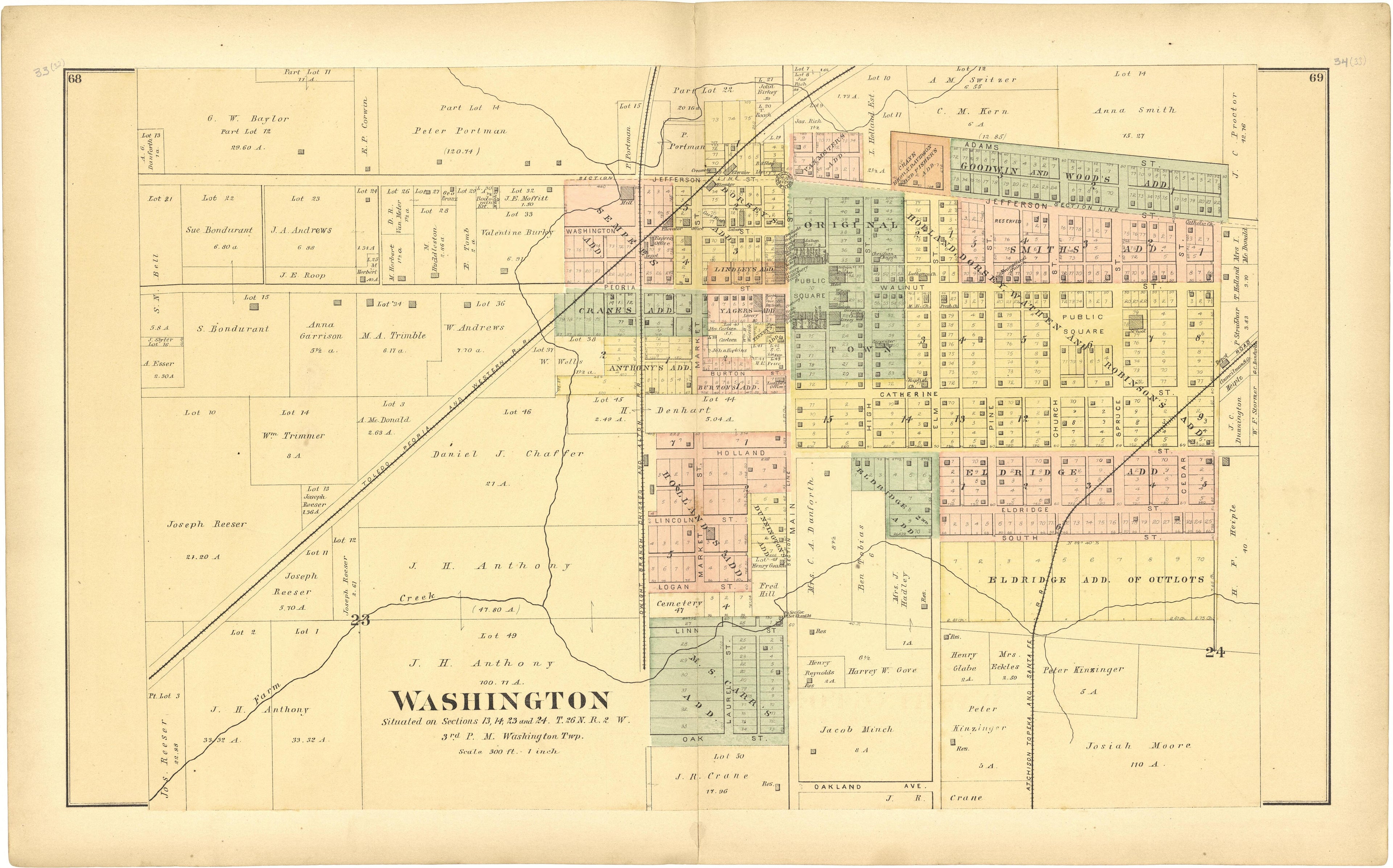 Washington from Plat Book of Tazewell County, Illinois 1891 by Relic Map Company