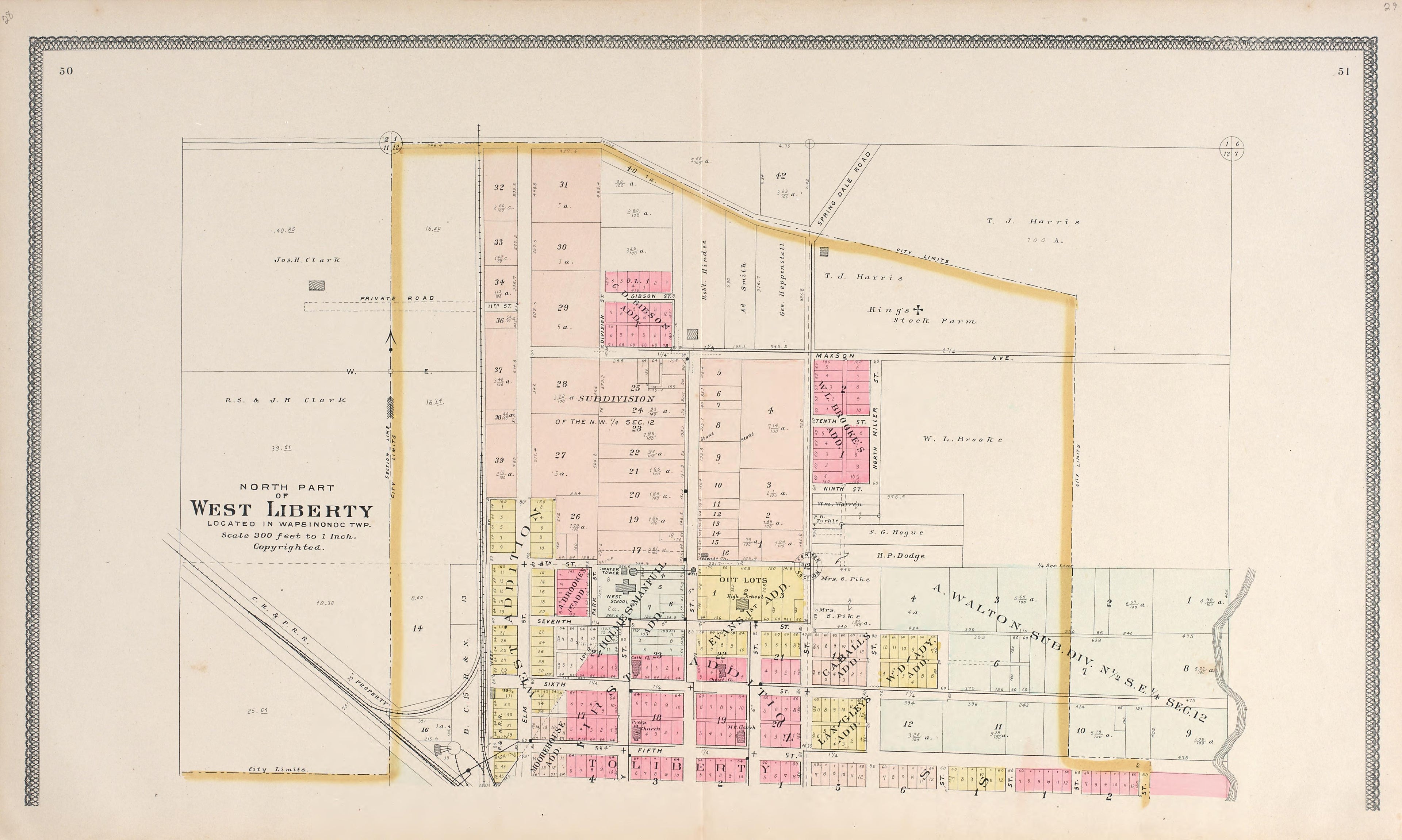 North Part of West Liberty from Atlas of Muscatine County, Iowa : Containing Maps of Villages, Cities and Townships of the County, Maps of State, United States and World : Farmers Directory, Business Directory, General Information, Analysis of … 1899 by Relic Map Company
