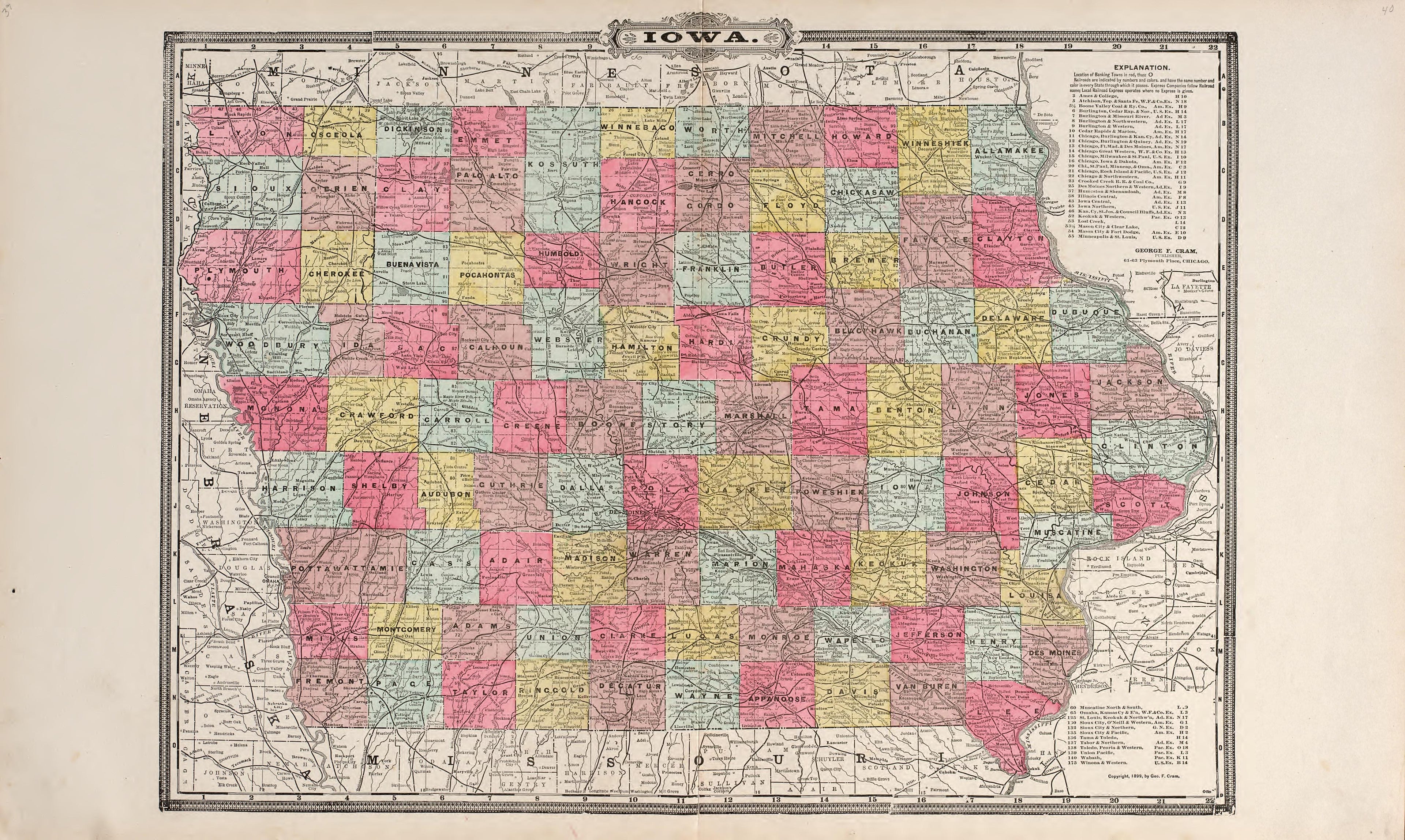 Iowa from Atlas of Muscatine County, Iowa : Containing Maps of Villages, Cities and Townships of the County, Maps of State, United States and World : Farmers Directory, Business Directory, General Information, Analysis of … 1899 by Relic Map Company