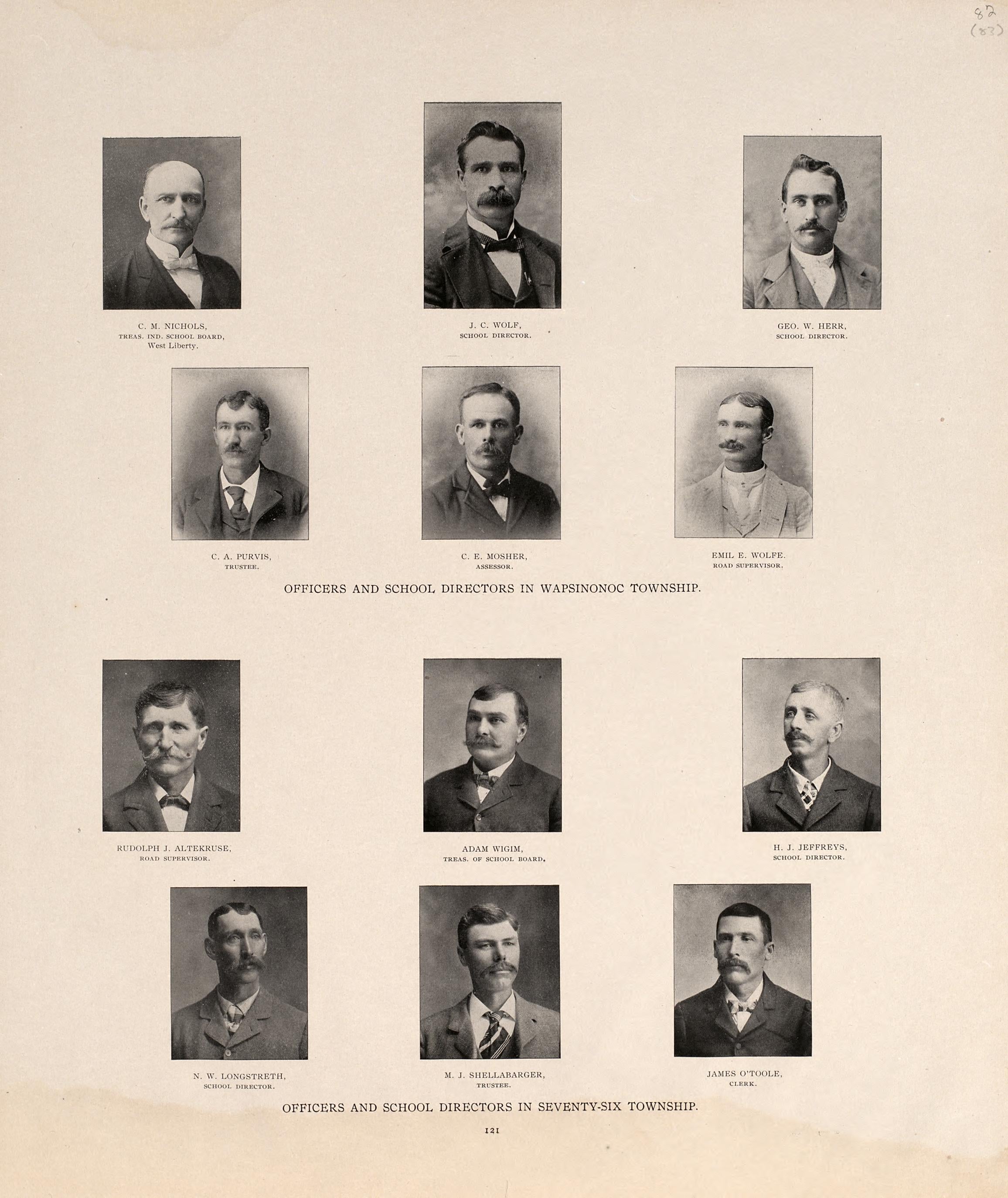 Officers and School Directors In Wapsinonoc Township from Atlas of Muscatine County, Iowa : Containing Maps of Villages, Cities and Townships of the County, Maps of State, United States and World : Farmers Directory, Business Directory, General Inform... by Relic Map Company