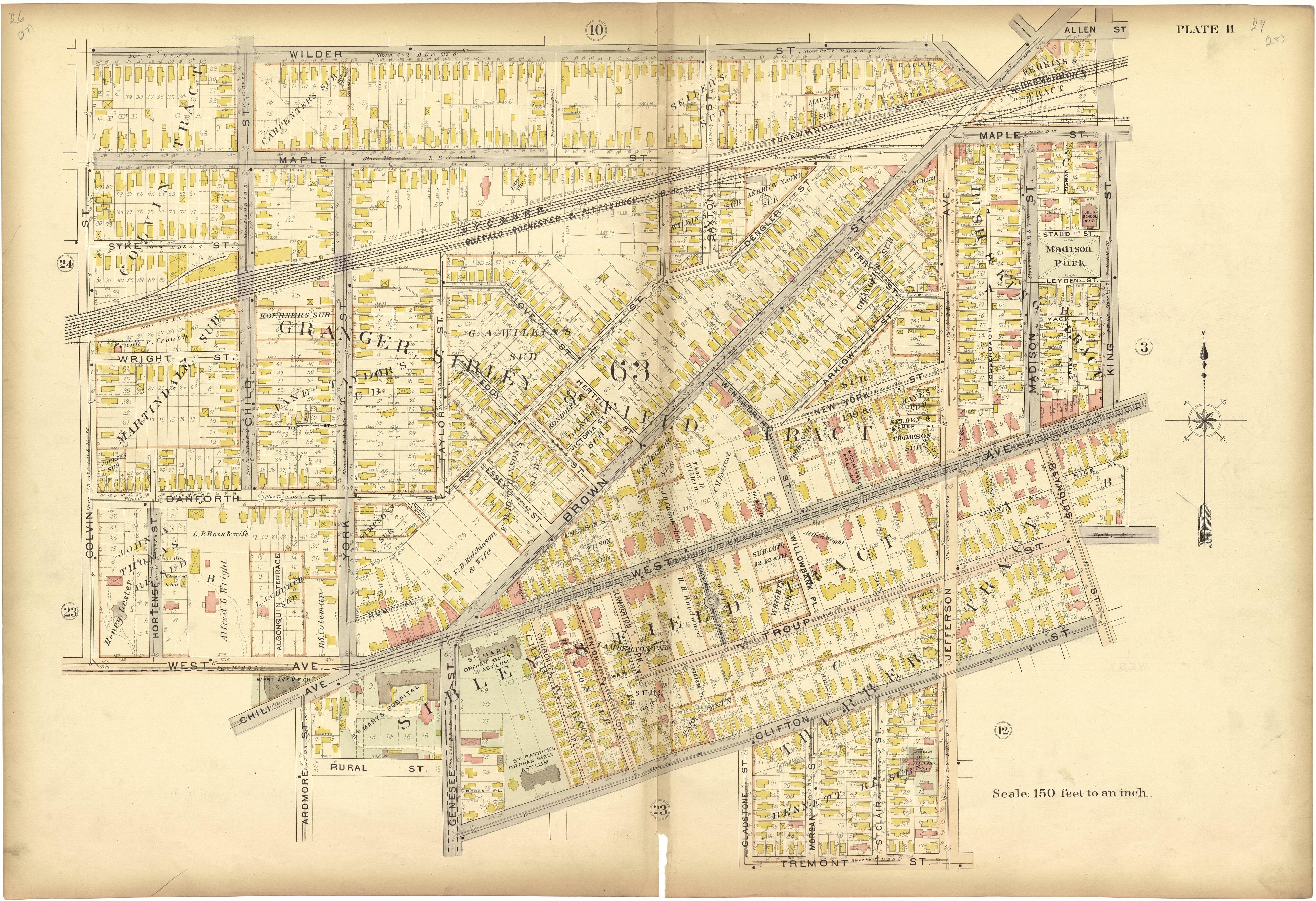Plate 11 from Plat Book, City of Rochester, New York : Carefully Compiled from Official Records and Surveys 1900 by Relic Map Company