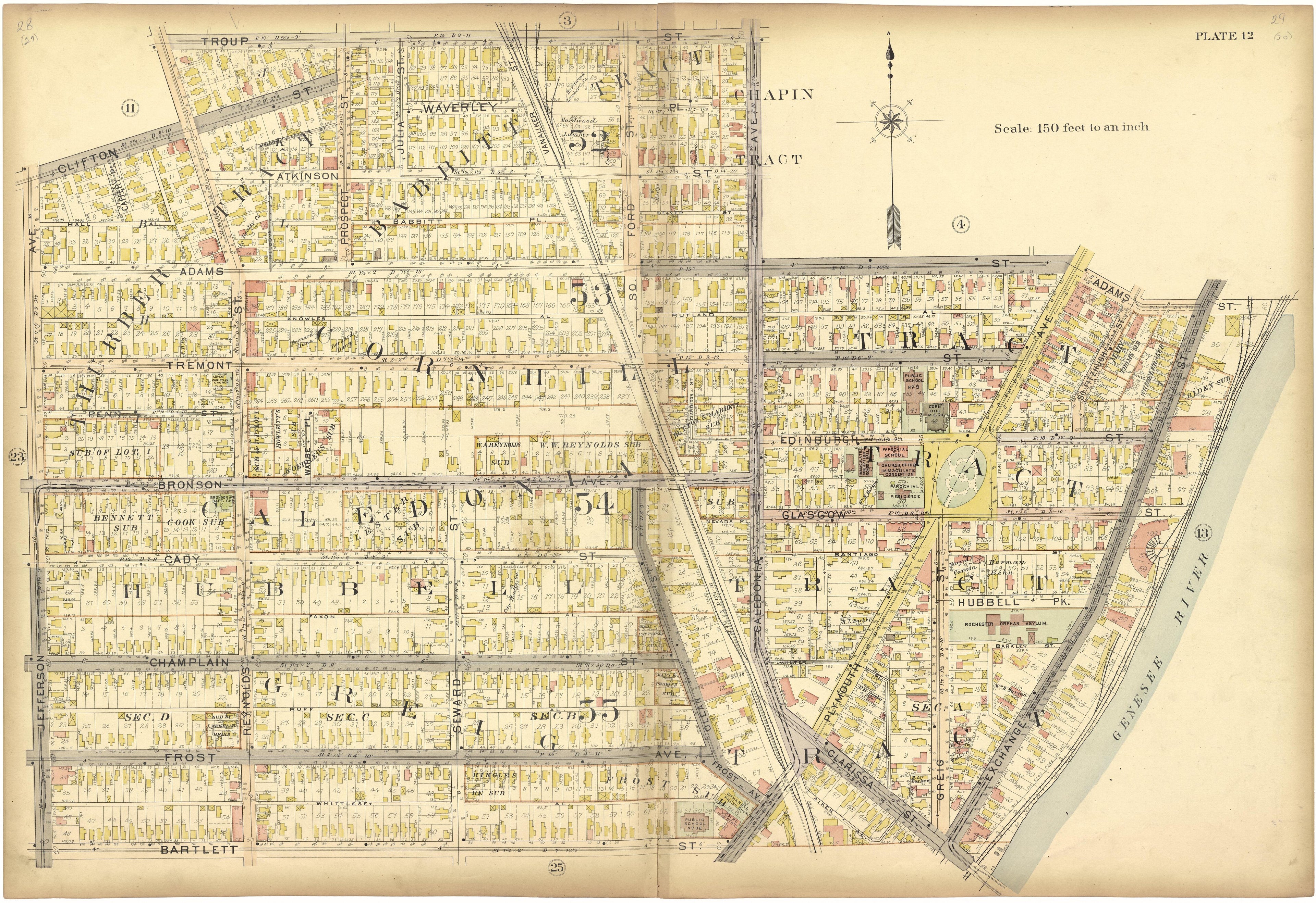 Plate 12 from Plat Book, City of Rochester, New York : Carefully Compiled from Official Records and Surveys 1900 by Relic Map Company