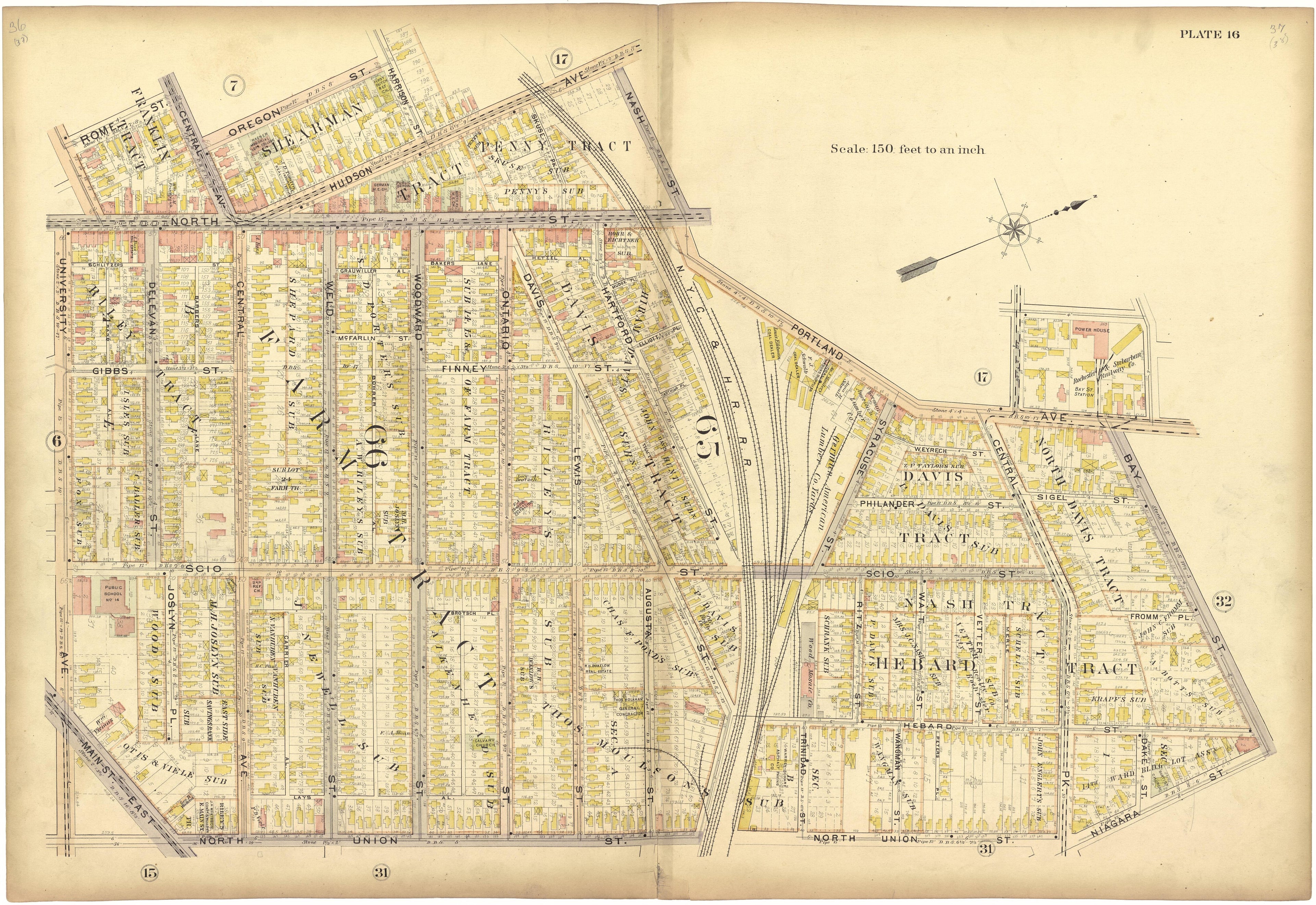 Plate 16 from Plat Book, City of Rochester, New York : Carefully Compiled from Official Records and Surveys 1900 by Relic Map Company