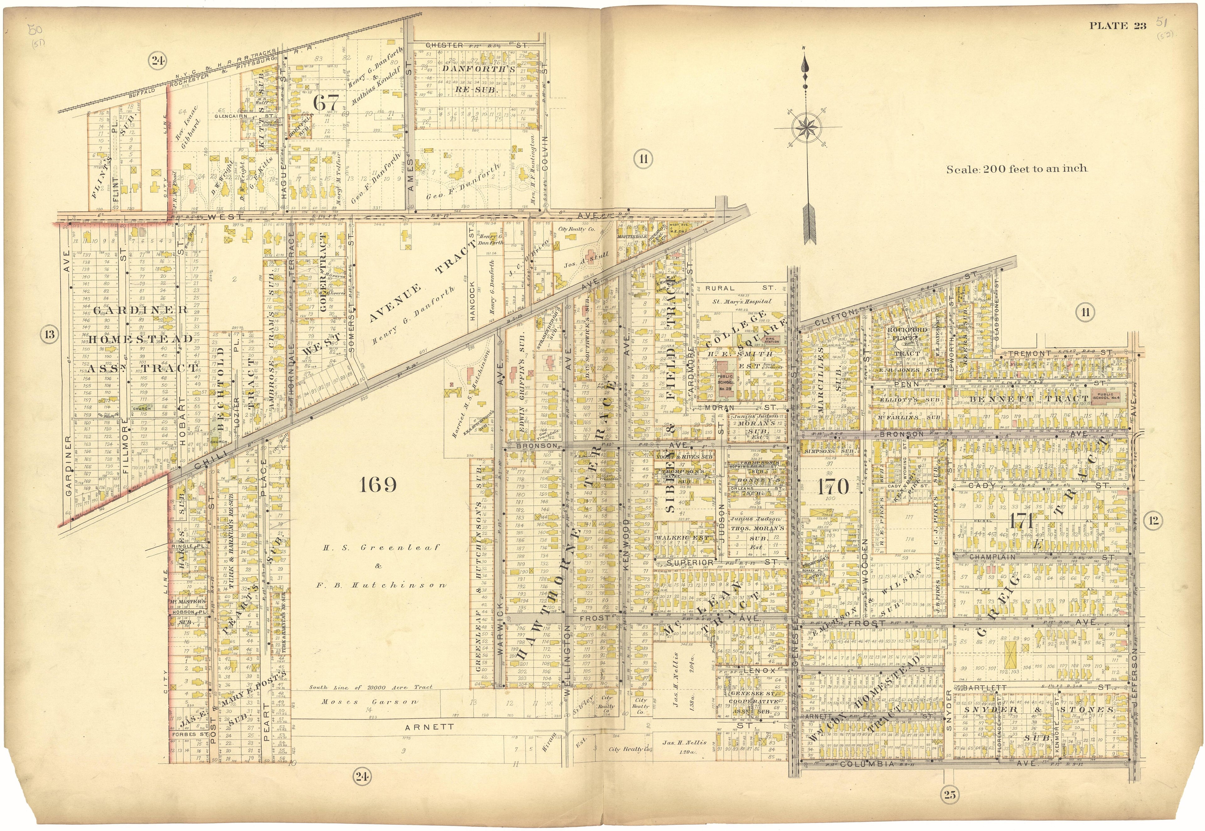 Plate 23 from Plat Book, City of Rochester, New York : Carefully Compiled from Official Records and Surveys 1900 by Relic Map Company