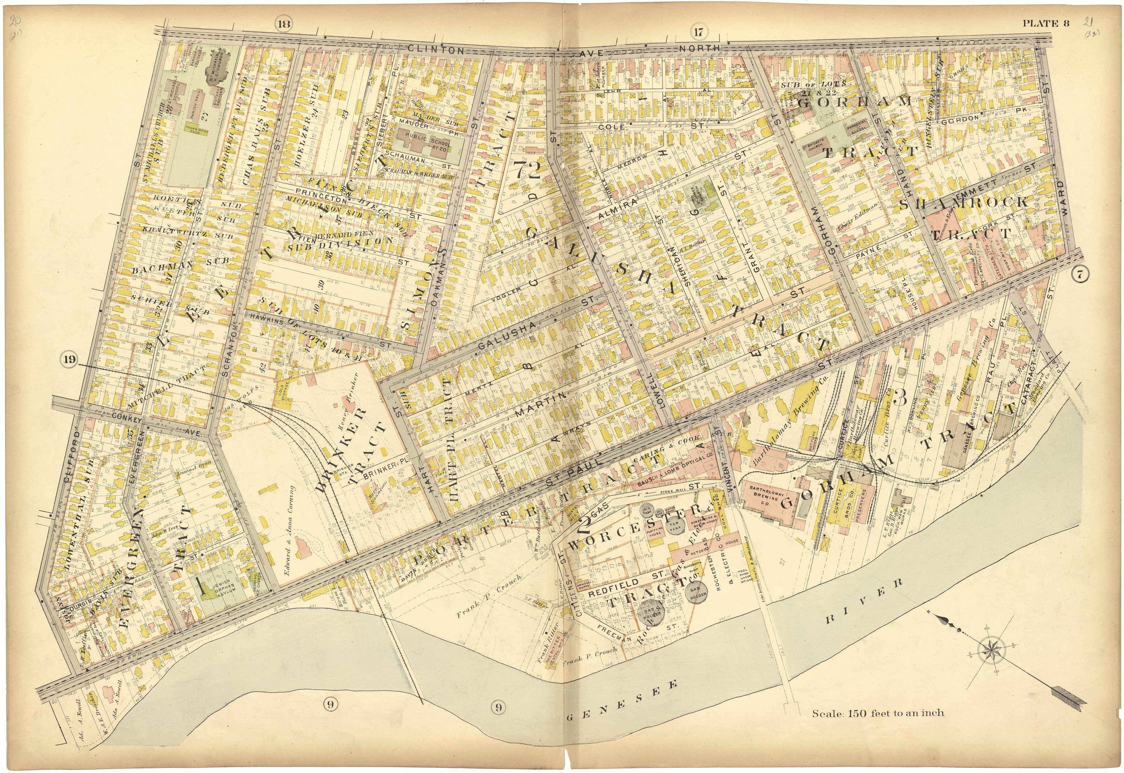 Plate 8 from Plat Book, City of Rochester, New York : Carefully Compiled from Official Records and Surveys 1900 by Relic Map Company