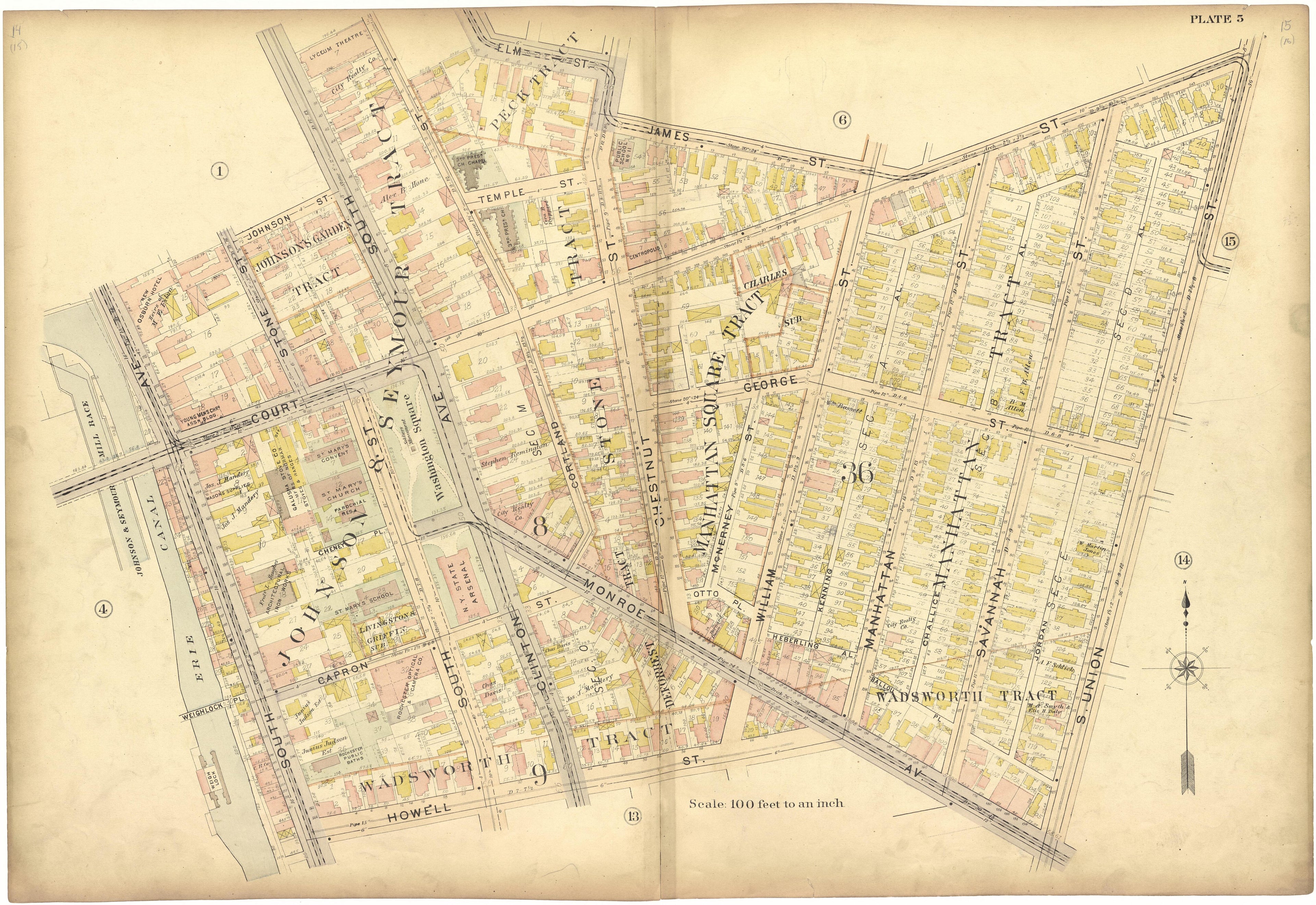 Plate 5 from Plat Book, City of Rochester, New York : Carefully Compiled from Official Records and Surveys 1900 by Relic Map Company