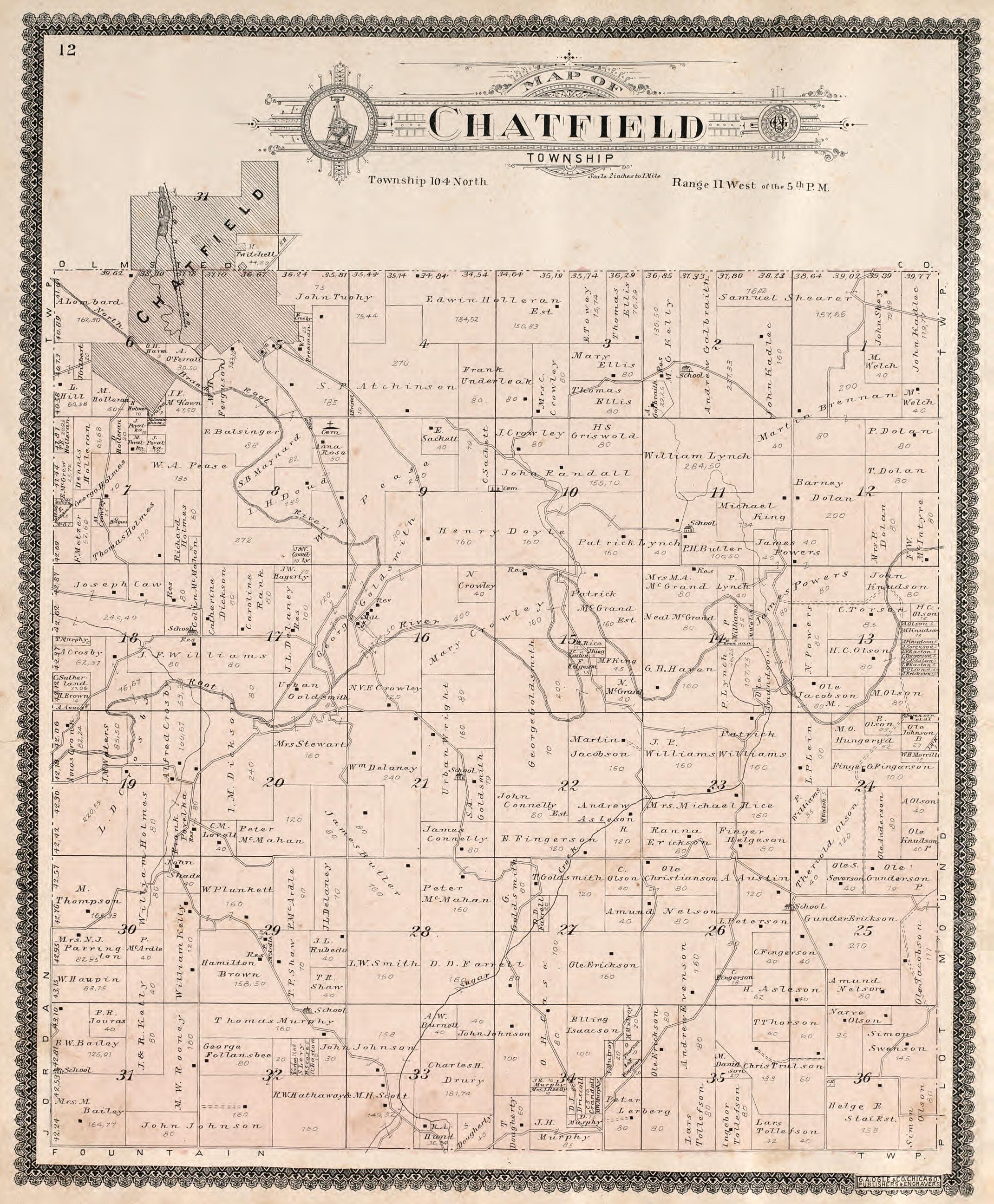 Chatfield Township from Standard Atlas of Fillmore County, Minnesota : Including a Plat Book of the Villages, Cities and Townships of the County, Map of the State, United States and World : Farmers Directory, Reference … 1896 by Relic Map Company