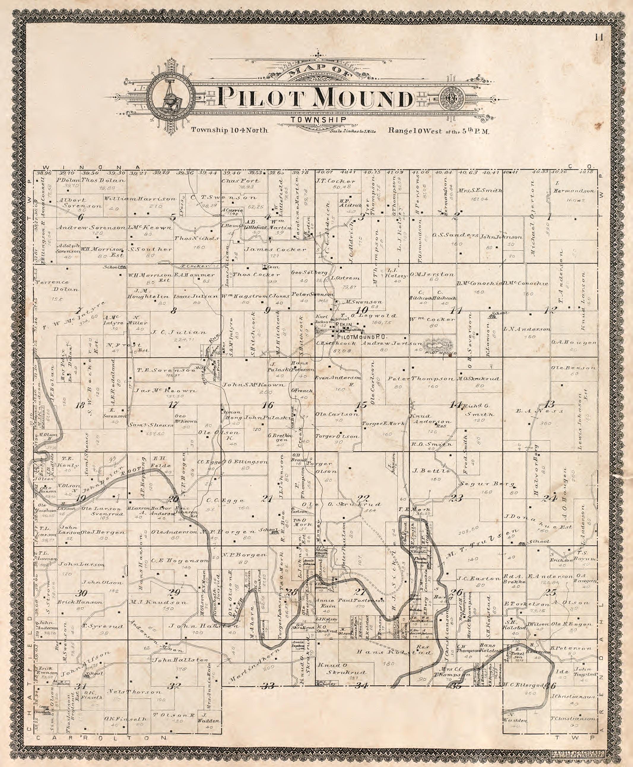 Pilot Mound Township from Standard Atlas of Fillmore County, Minnesota : Including a Plat Book of the Villages, Cities and Townships of the County, Map of the State, United States and World : Farmers Directory, Reference … 1896 by Relic Map Company