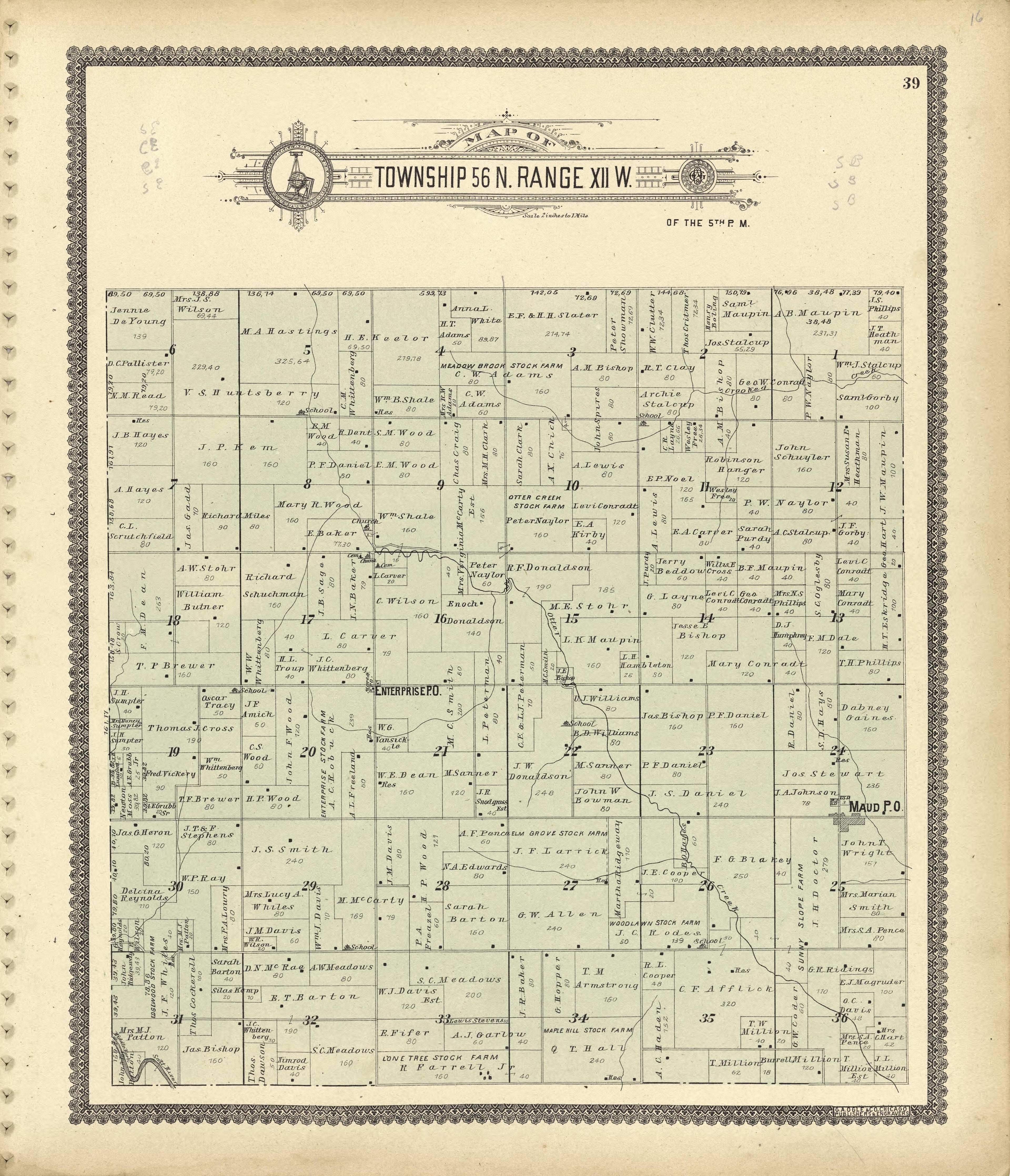 Map of Township 56 N. Range XII W. from Standard Atlas of Shelby County, Missouri : Including a Plat Book of the Villages, Cities and Townships of the County, Map of the State, United States and World, Patrons Directory, Reference Business … 1902 by Relic Map Company