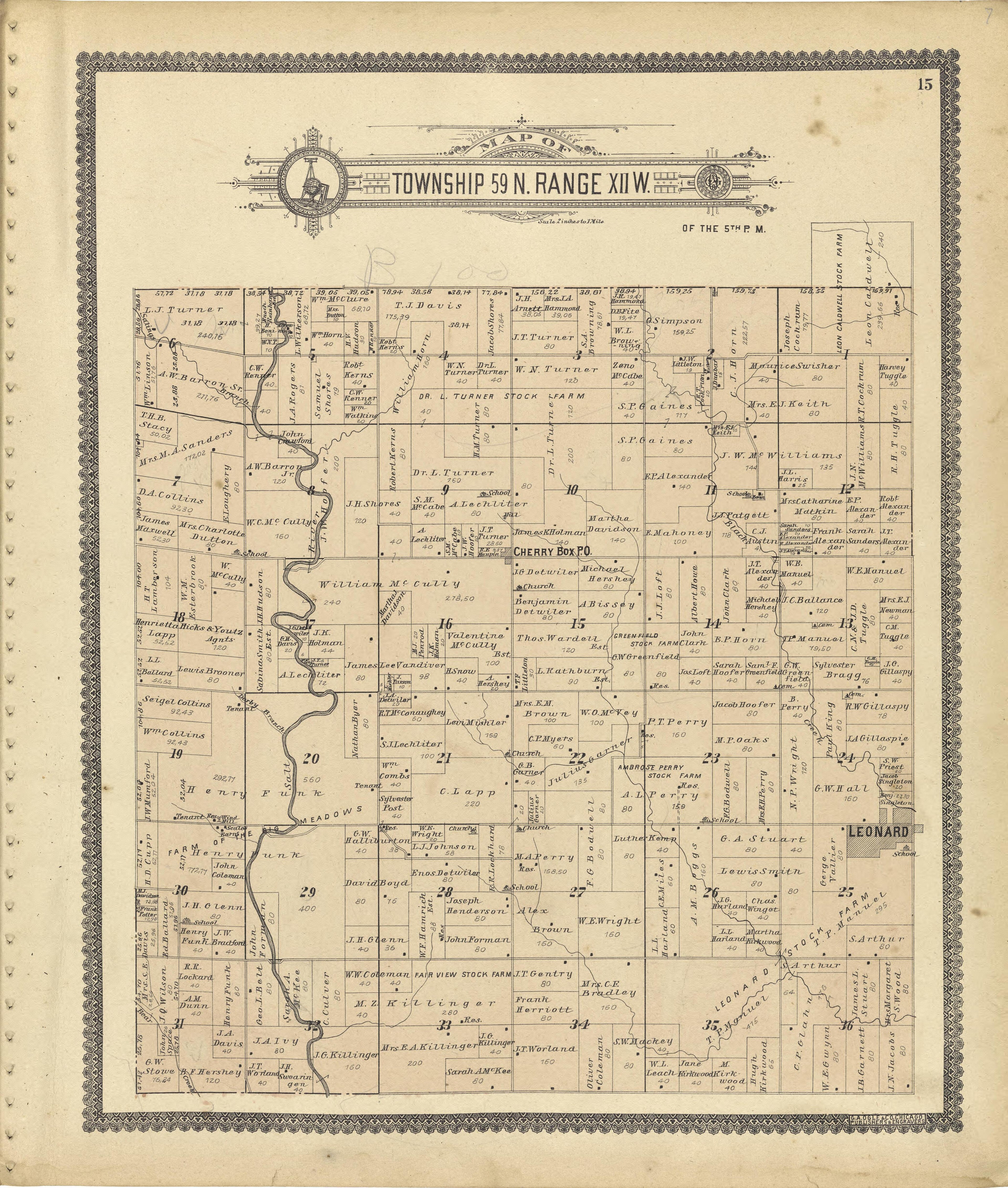 Map of Township 59 N. Range XII. W. from Standard Atlas of Shelby County, Missouri : Including a Plat Book of the Villages, Cities and Townships of the County, Map of the State, United States and World, Patrons Directory, Reference Business … 1902 by Relic Map Company