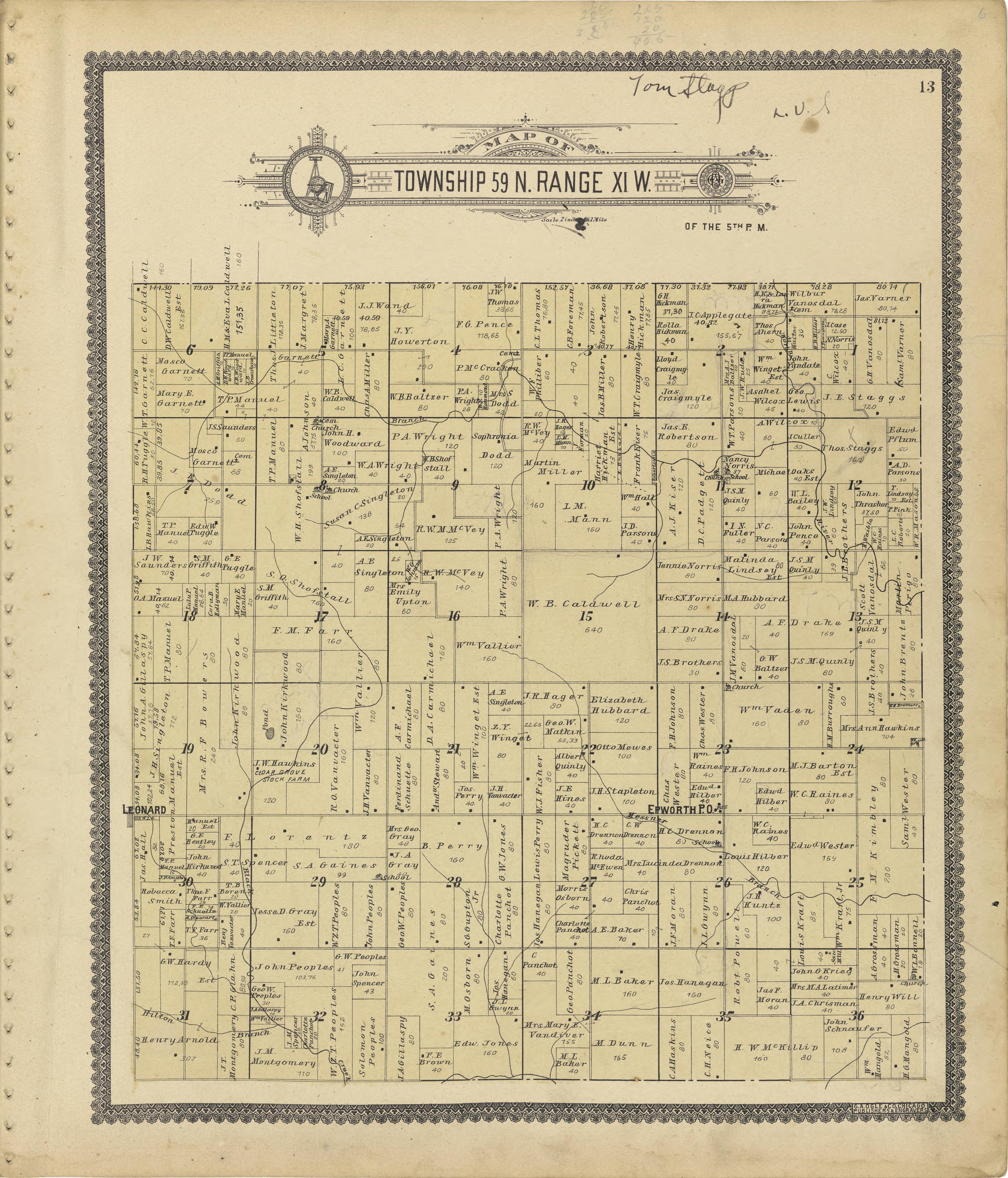 Map of Township 59 N. Range XI. W. from Standard Atlas of Shelby County, Missouri : Including a Plat Book of the Villages, Cities and Townships of the County, Map of the State, United States and World, Patrons Directory, Reference Business … 1902 by Relic Map Company