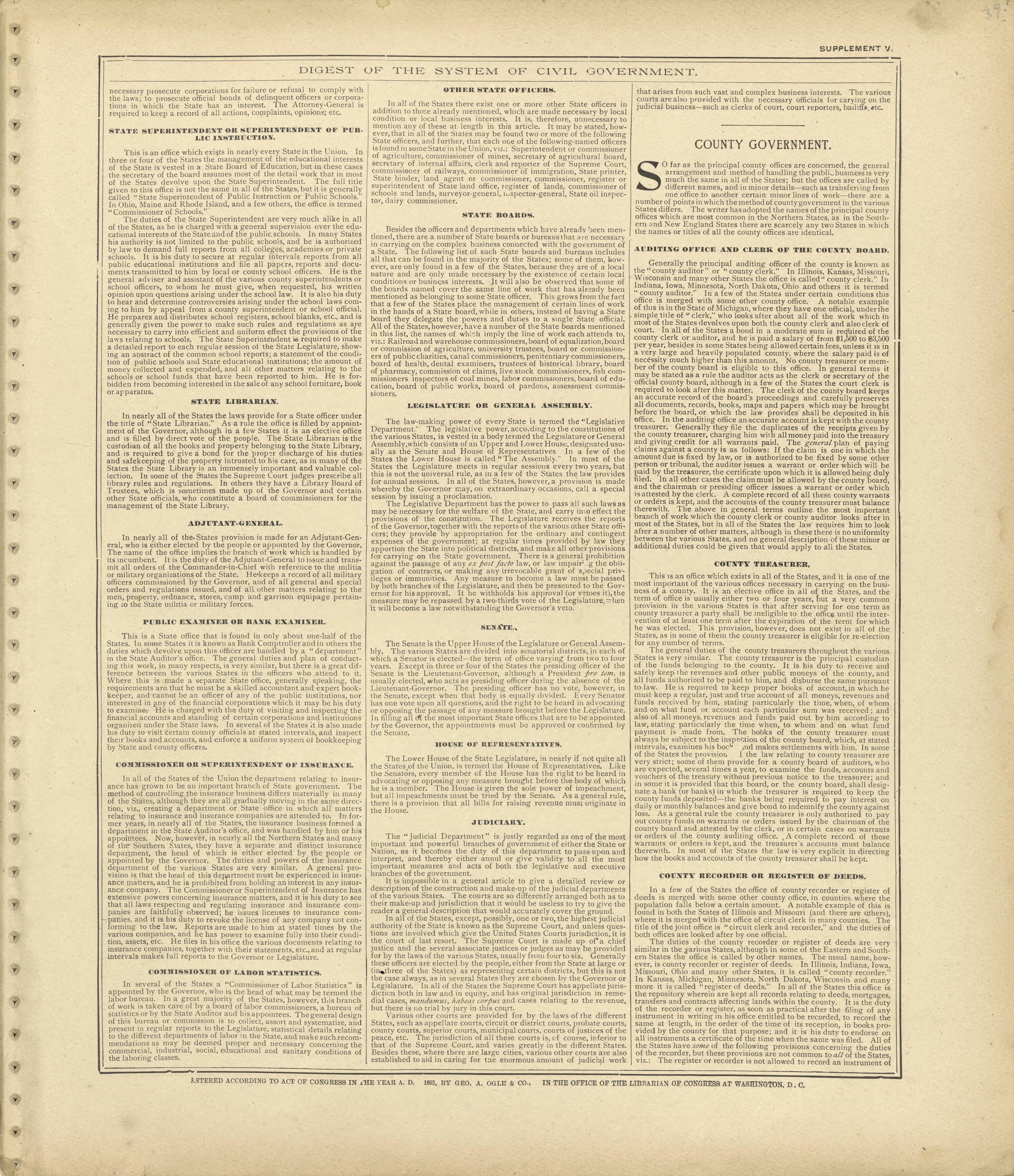 Digest of the System of Civil Government - Continued from Standard Atlas of Shelby County, Missouri : Including a Plat Book of the Villages, Cities and Townships of the County, Map of the State, United States and World, Patrons Directory, Reference Bu... by Relic Map Company