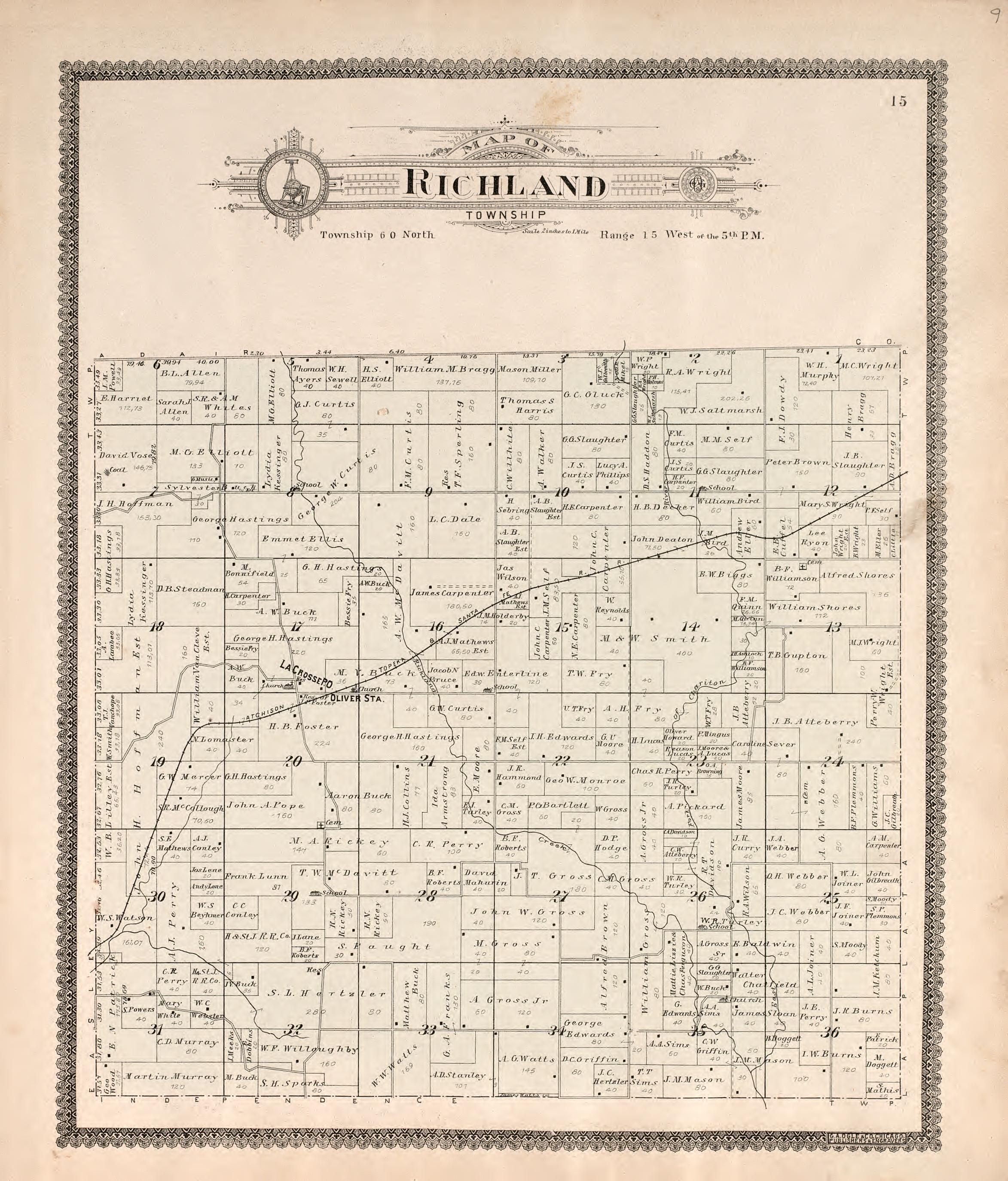 Richland Township from Standard Atlas of Macon County, Missouri : Including a Plat Book of the Villages, Cities and Townships of the County, Map of the State, United States and World : Farmers Directory, Reference … 1897 by Relic Map Company