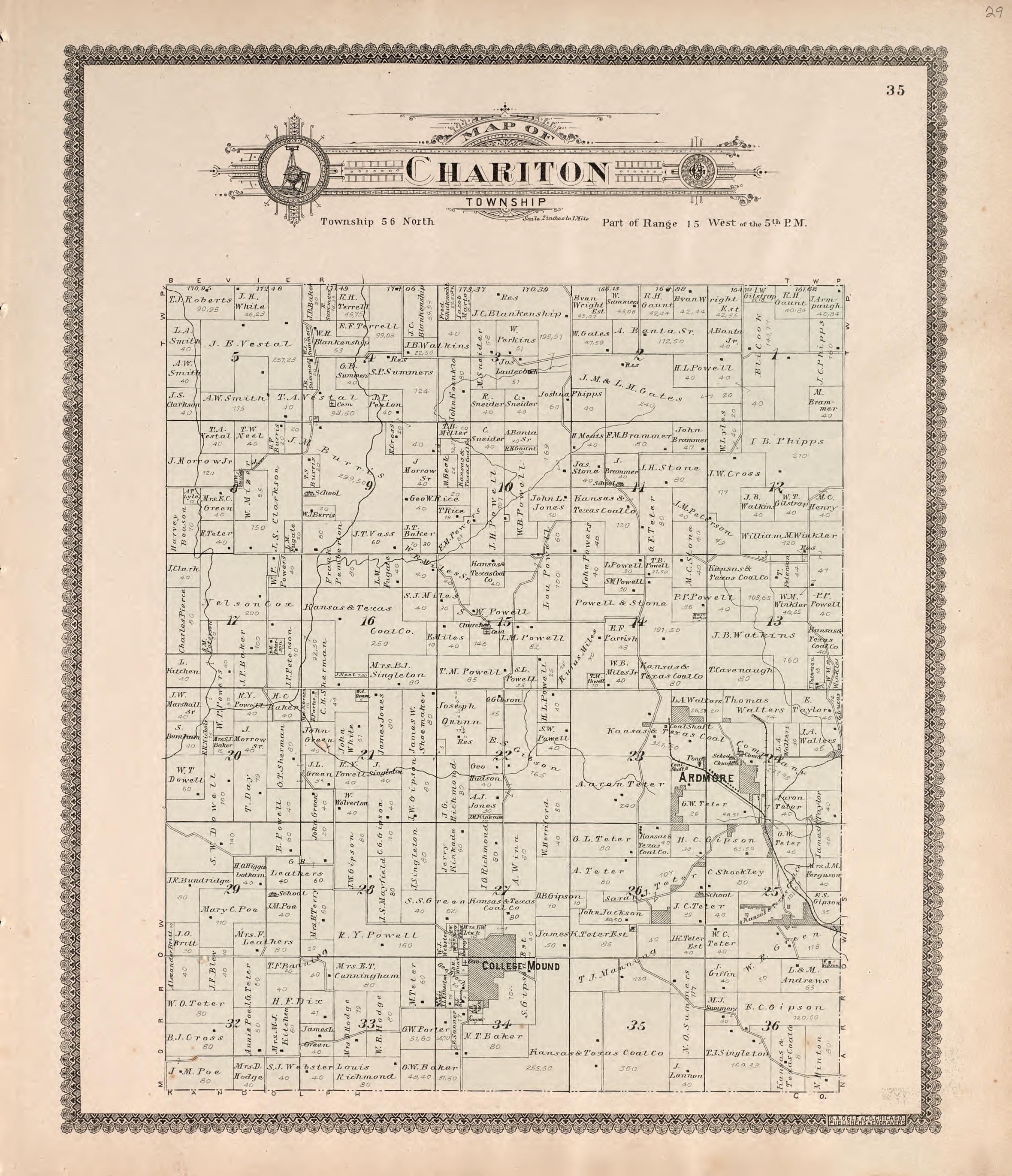 Chariton Township from Standard Atlas of Macon County, Missouri : Including a Plat Book of the Villages, Cities and Townships of the County, Map of the State, United States and World : Farmers Directory, Reference … 1897 by Relic Map Company
