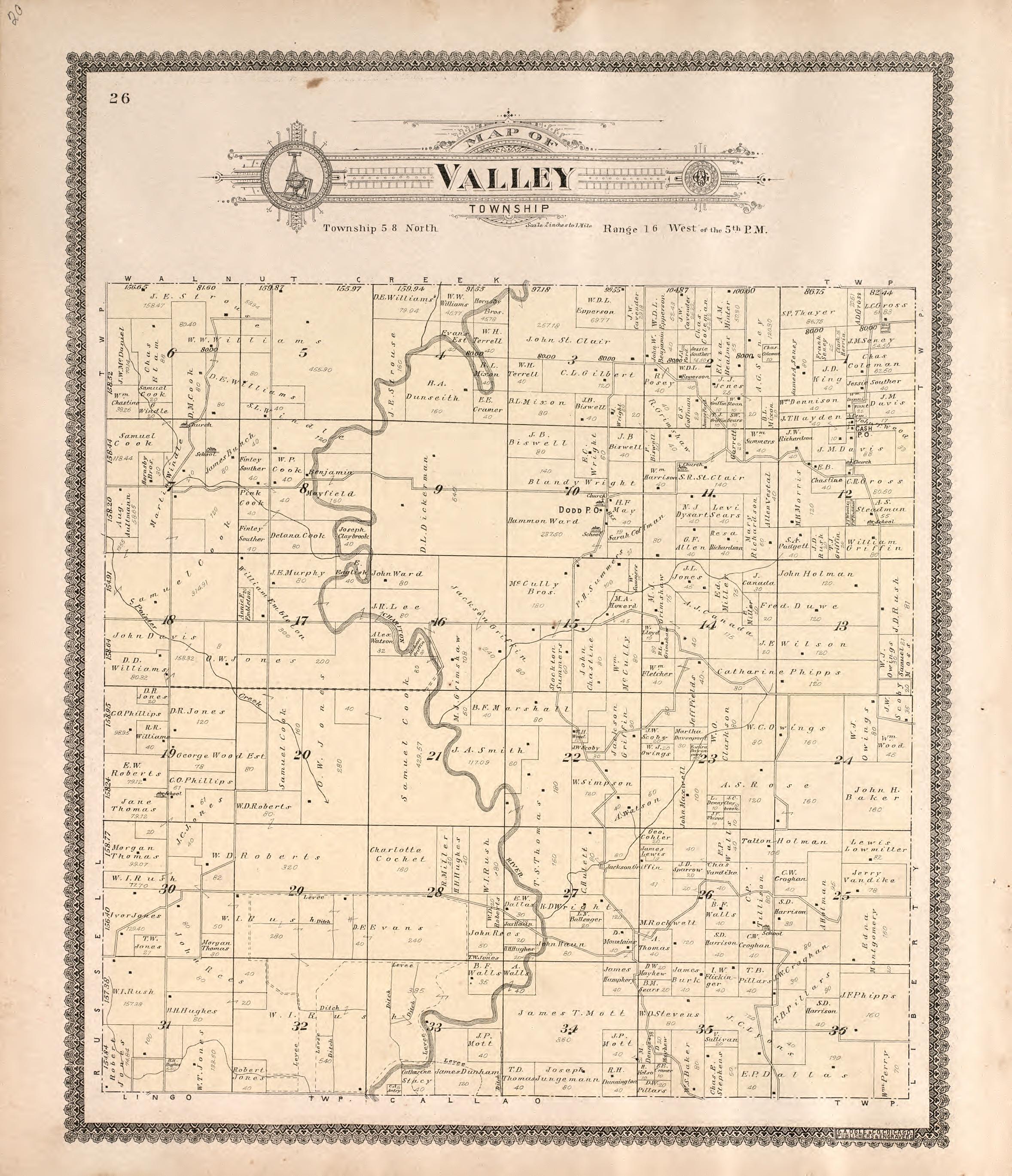 Valley Township from Standard Atlas of Macon County, Missouri : Including a Plat Book of the Villages, Cities and Townships of the County, Map of the State, United States and World : Farmers Directory, Reference … 1897 by Relic Map Company